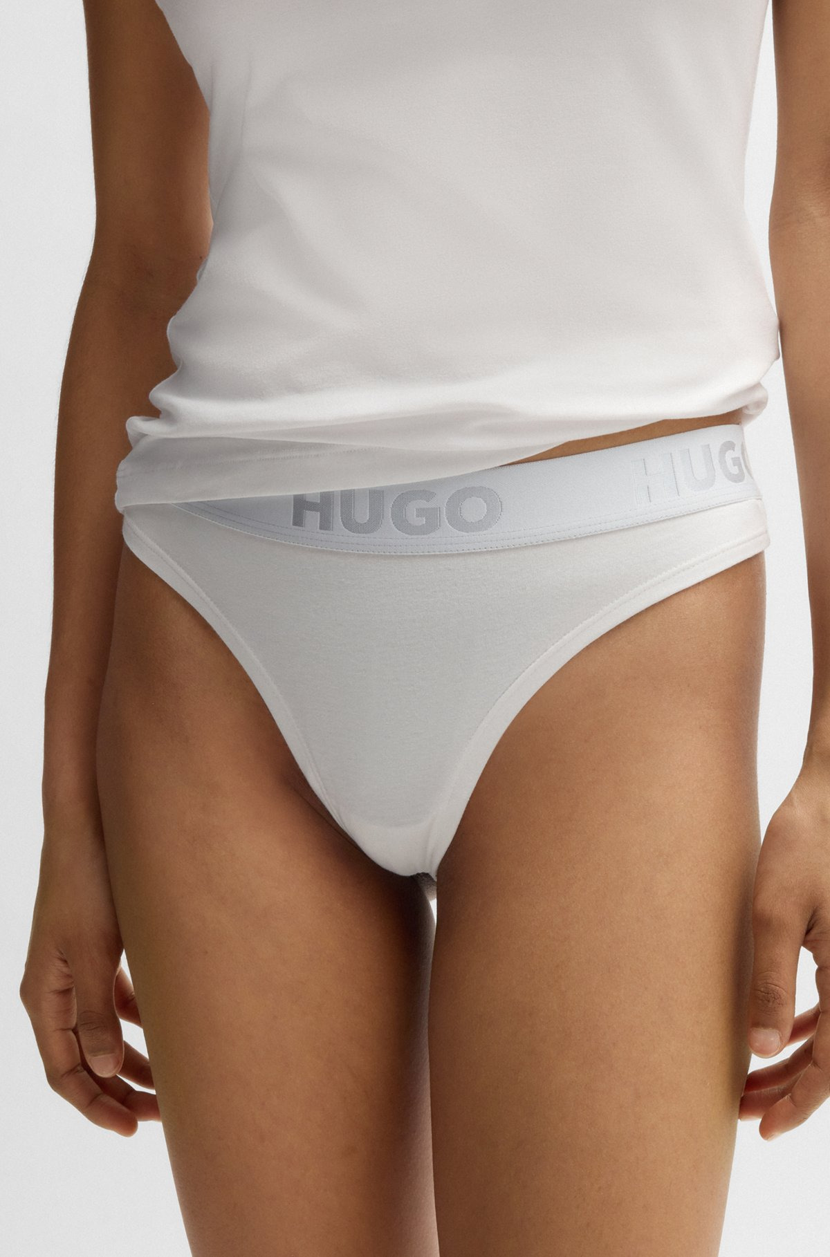STRETCH-COTTON THONG WITH LOGO WAISTBAND - 4