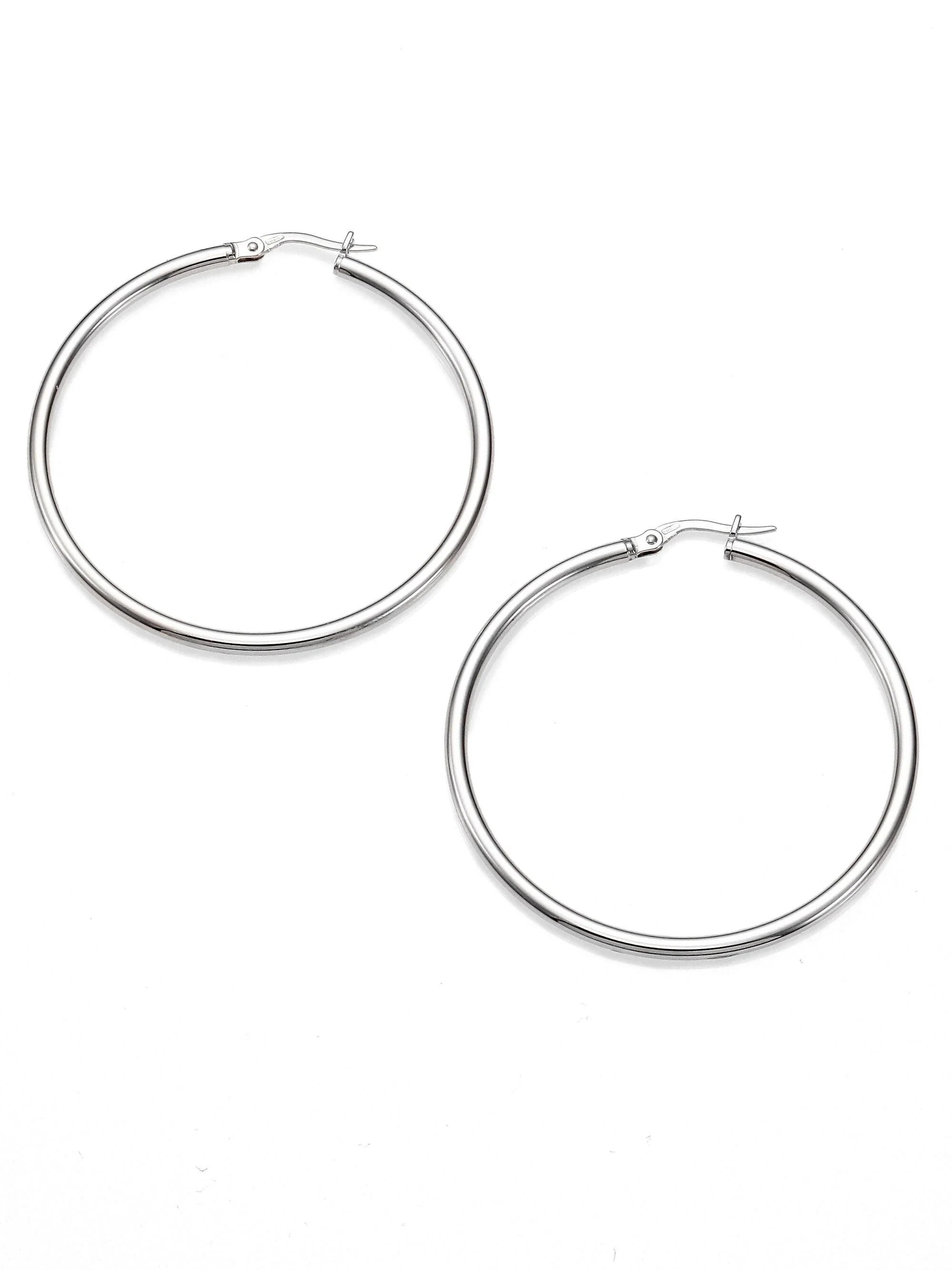 Women's 18K White Gold Hoop Earrings/1.75" - White Gold - 1