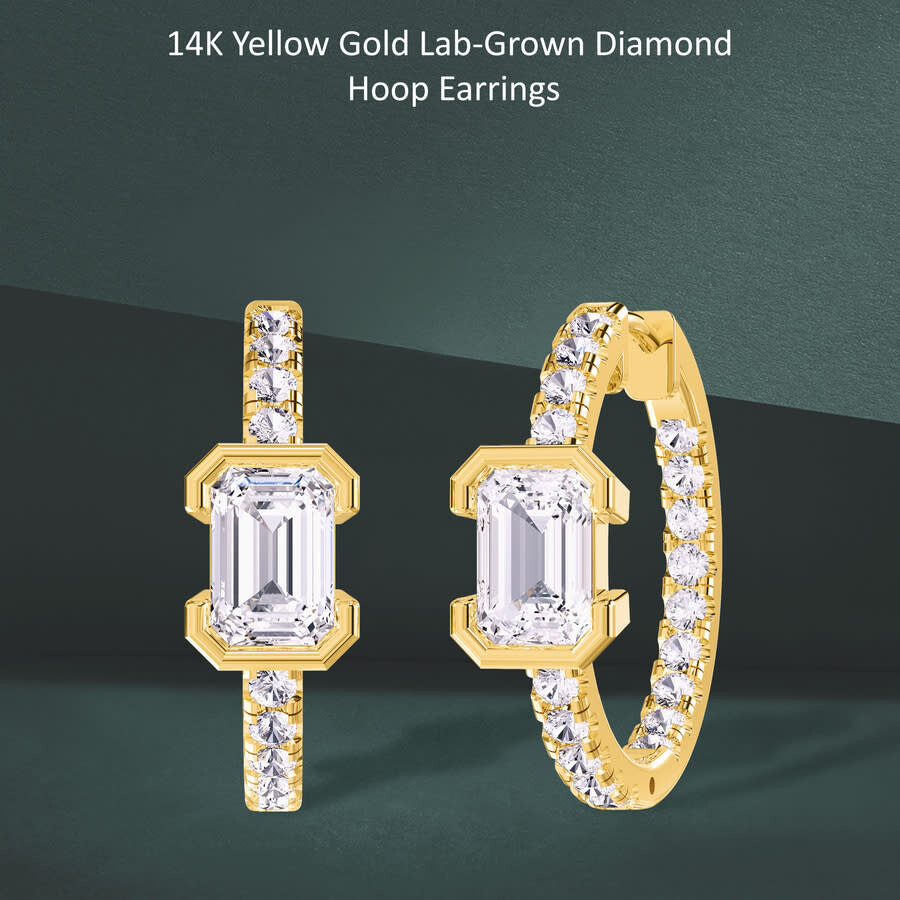 Diamond2Deal - Diamond2Deal 14k Yellow Gold 2.75 Ct Radiant Cut Lab Grown Diamond Hoop Earrings VVS-VS, E-F - 2