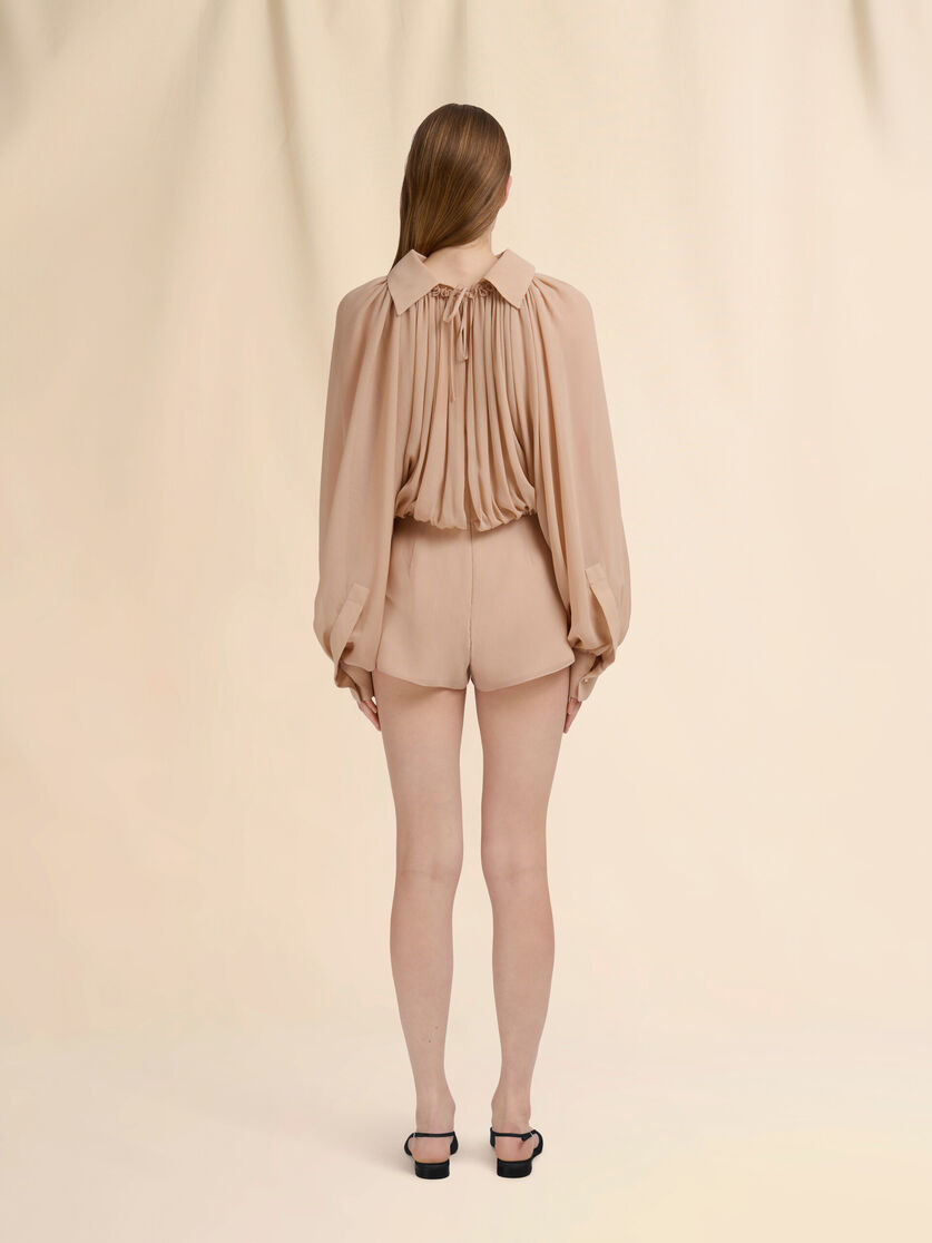 BEIGE CREPONNE PLAYSUIT WITH GATHERING - 3