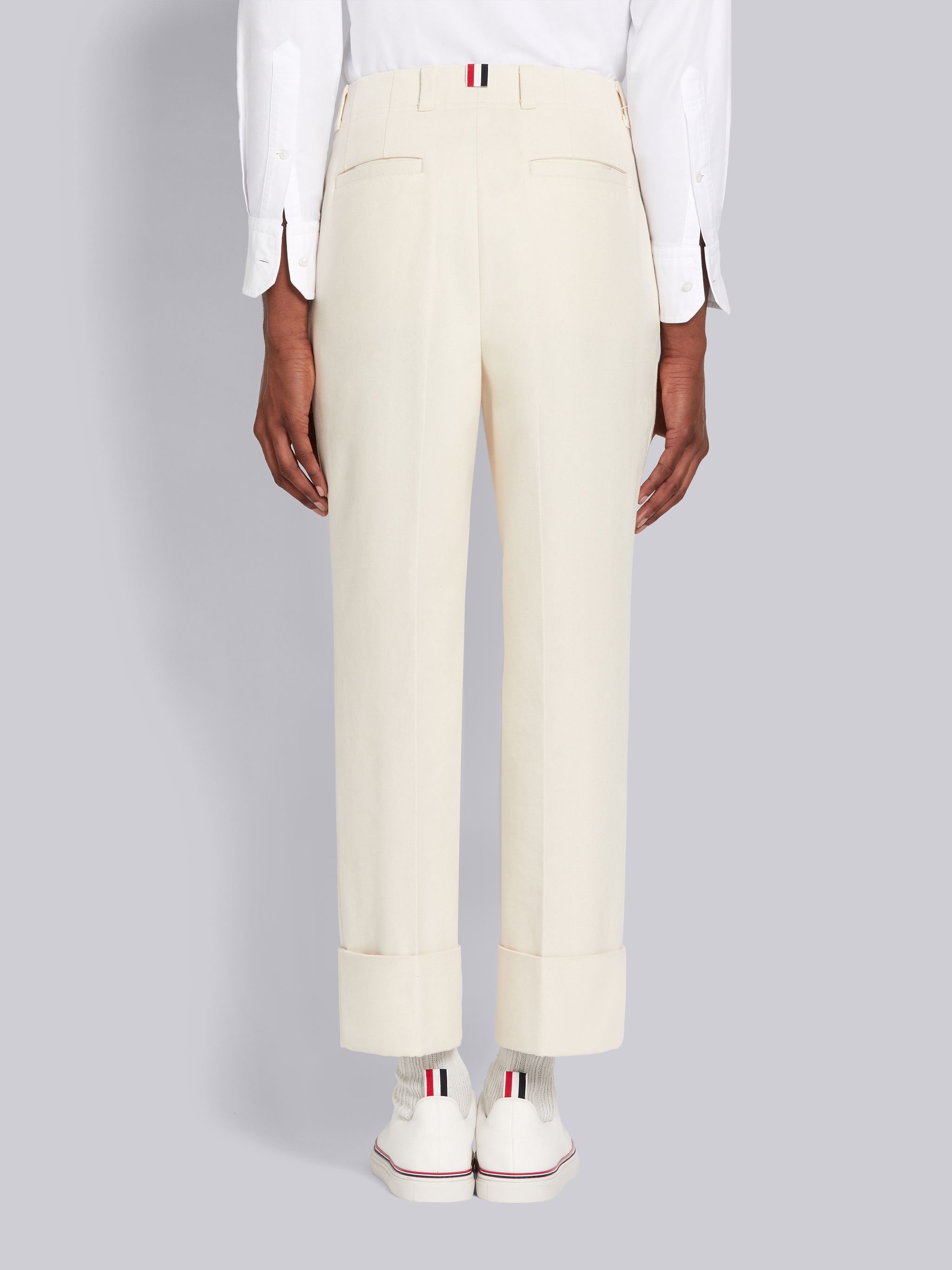 Off White Cotton Canvas Grosgrain Tipping Belt Loop Straight Leg Trouser - 3