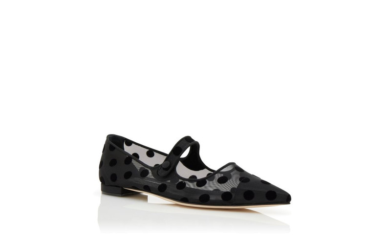 Black Mesh Polka Dot Mary Jane Flat Pumps 3