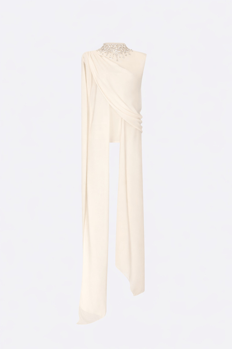 Georgette Draped Scarf Top With Embroidery 1