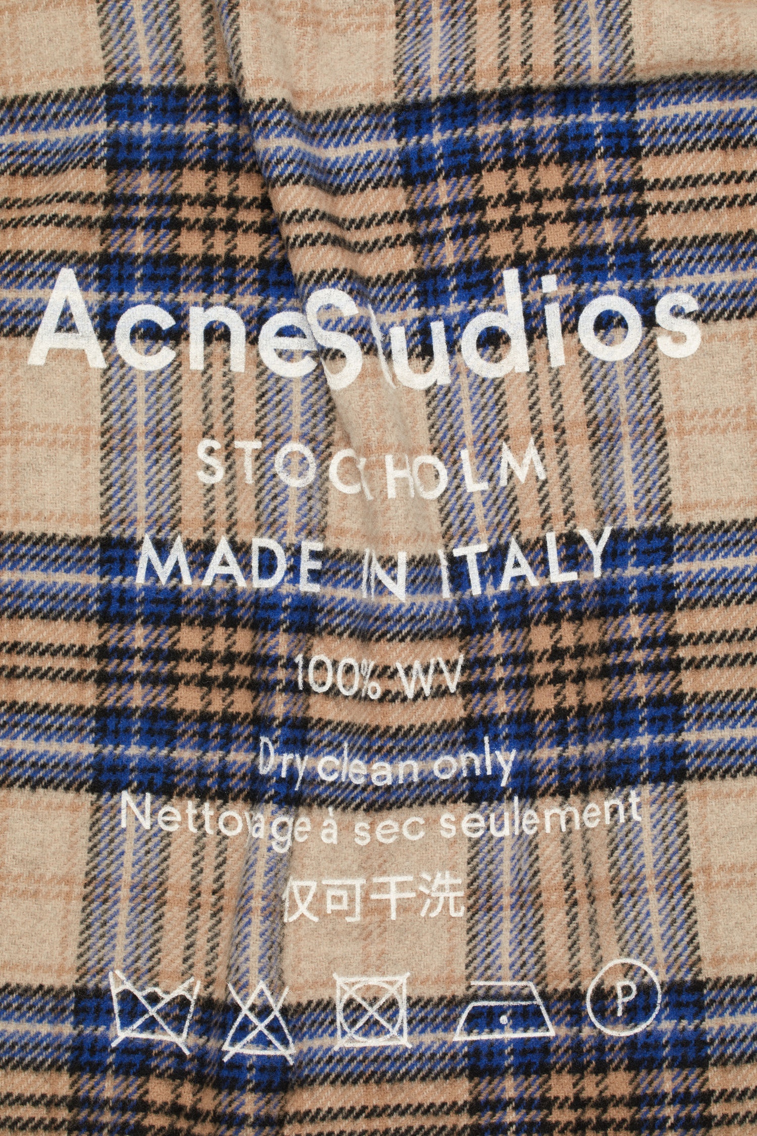 Checked logo scarf - Oatmeal Beige / Blue Check - 2