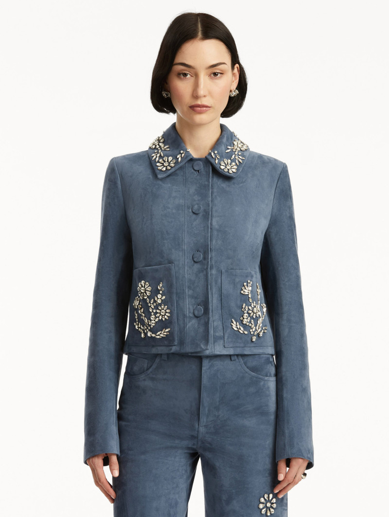 Oscar de la Renta CRYSTAL EMBROIDERED SUEDE JACKET outlook