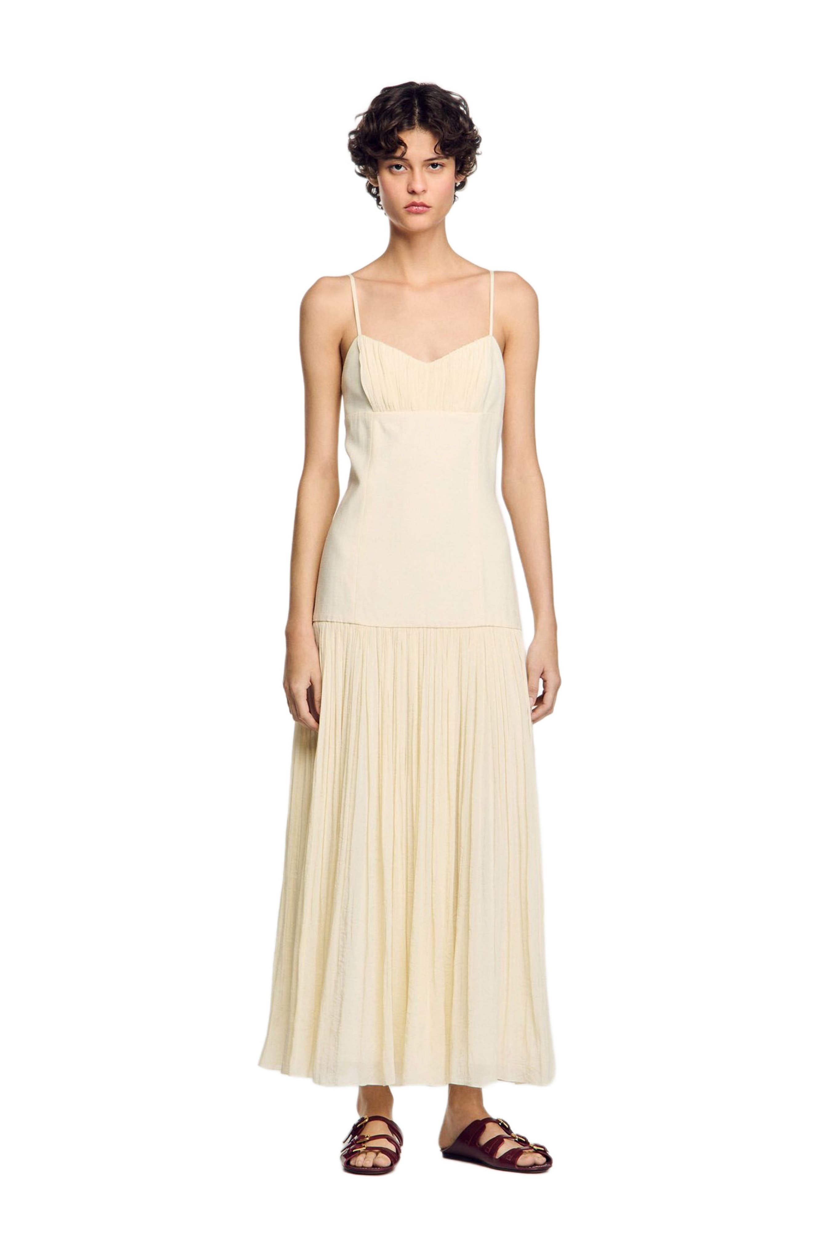 SANDRO Pleated maxi dress in Ecru at Nordstrom - 3