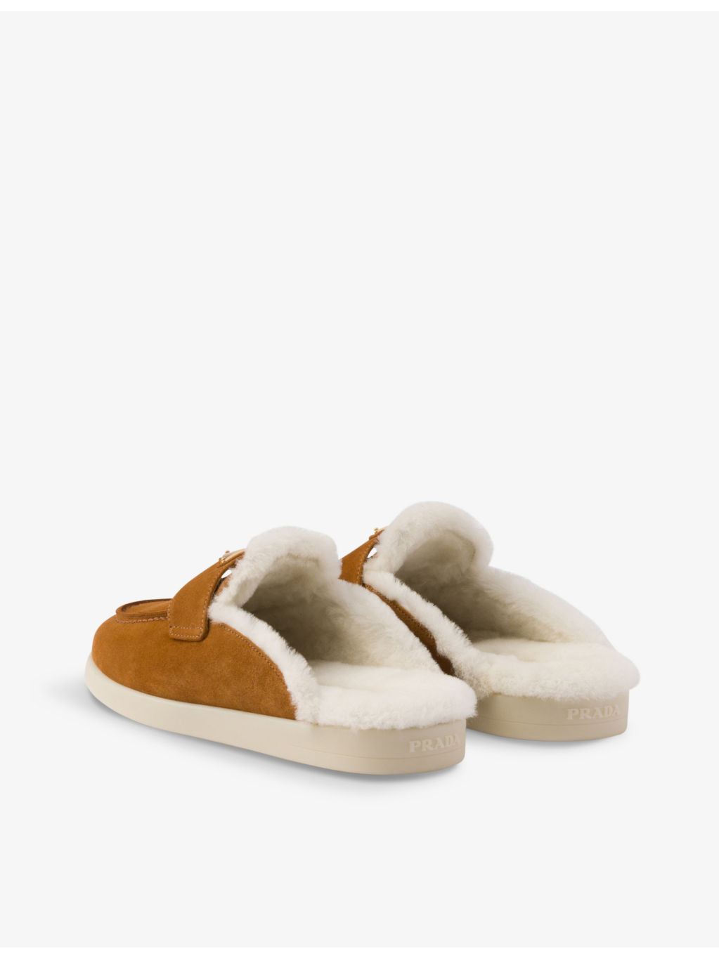 Brand-plaque suede and shearling mules - 4