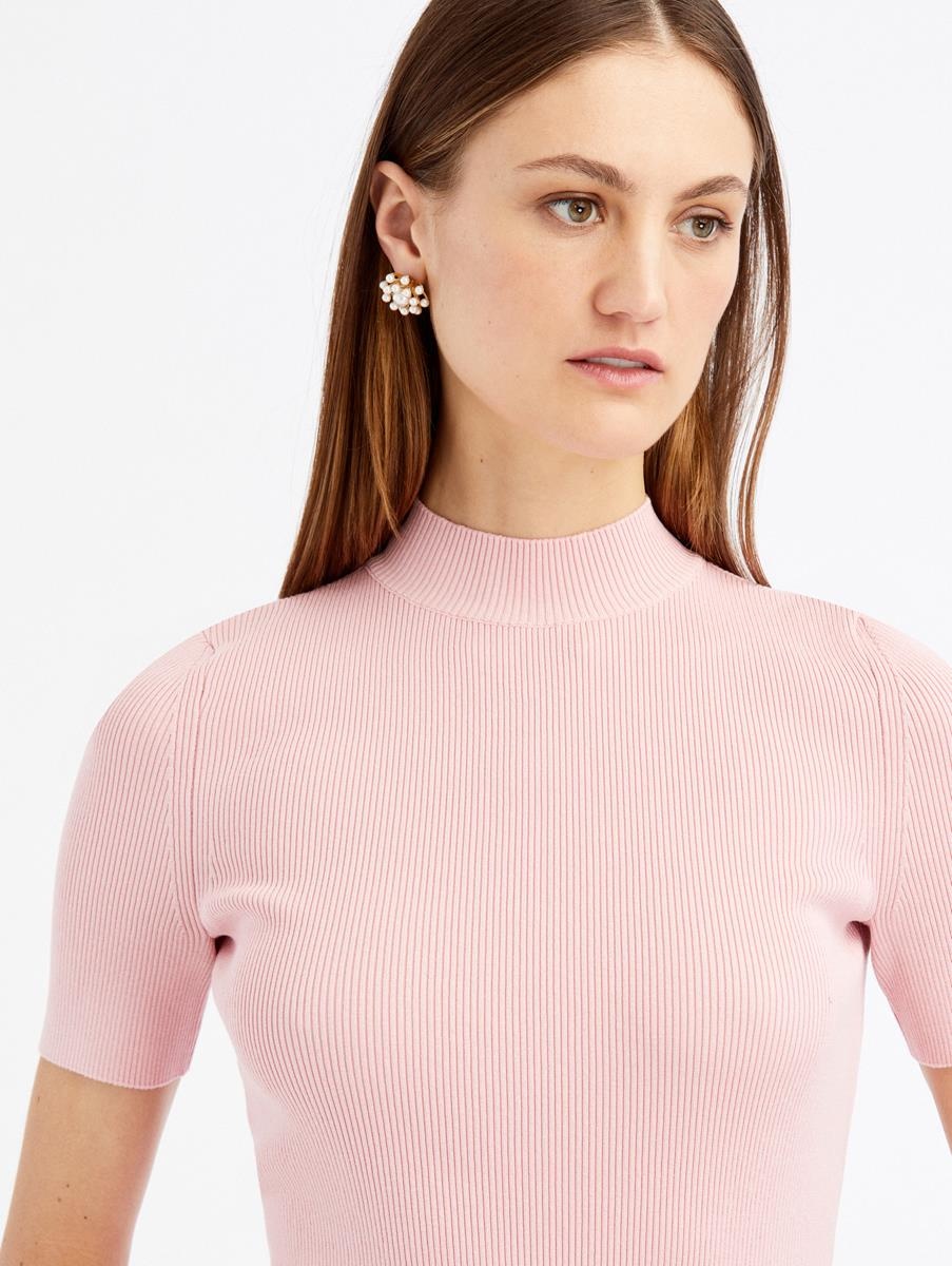 SHORT SLEEVE MOCK NECK RIBBED PULLOVER - 4