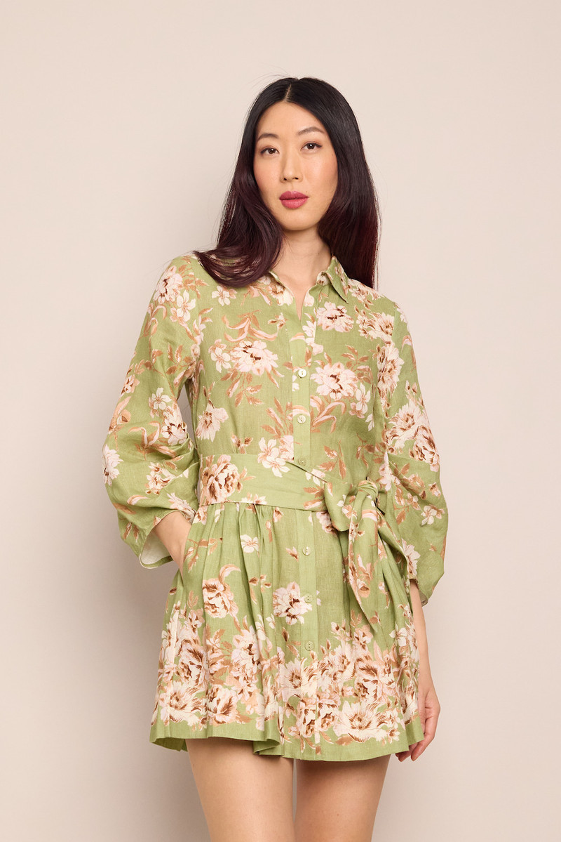 Cara Cara Raya Mini Dress
A Button Up Mini Dress Featuring a Blouson Sleeve and Chic Sash outlook