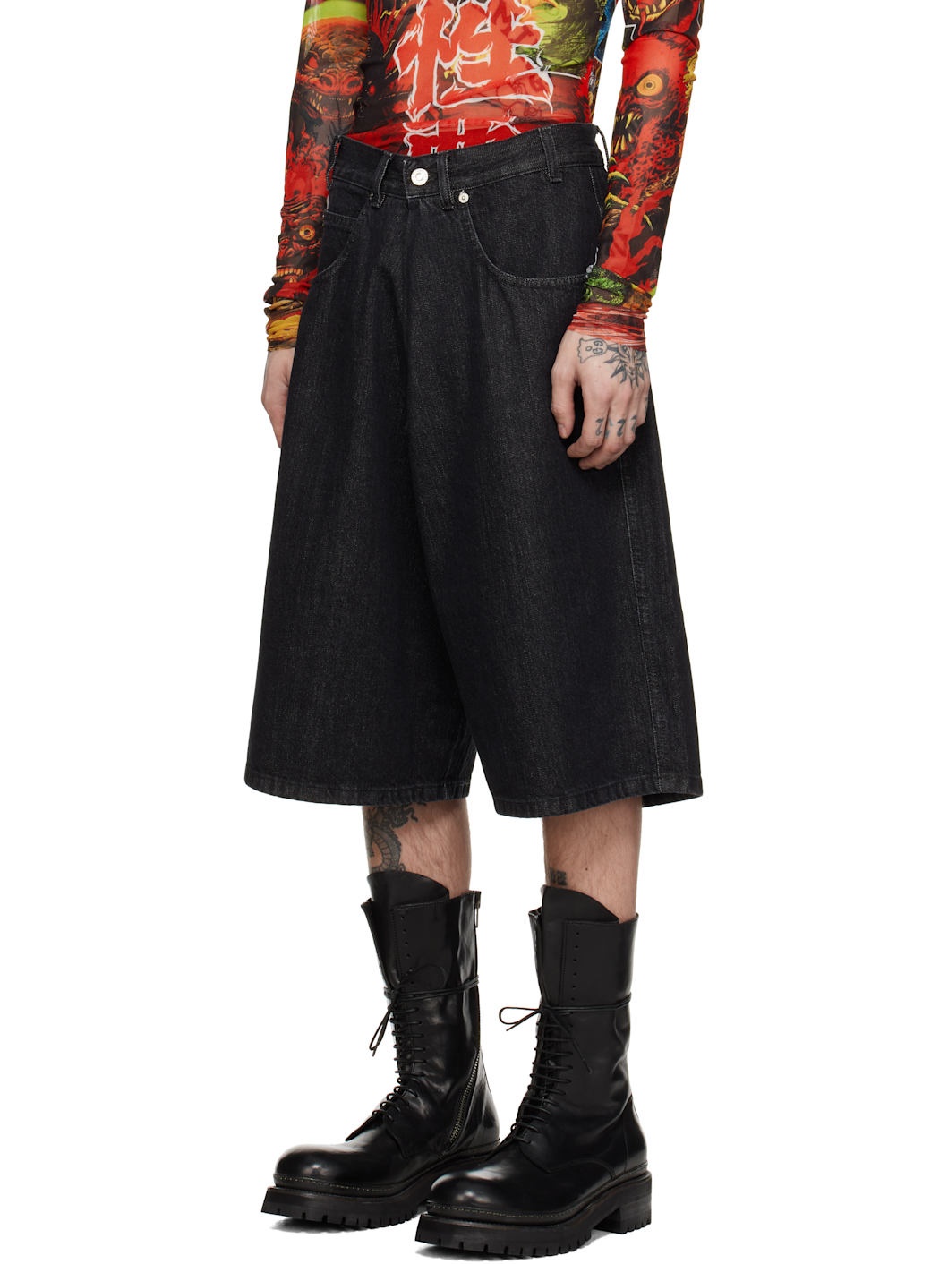 Black Kriss Kross Denim Shorts - 4