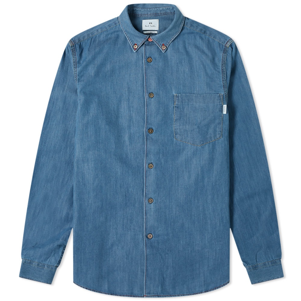 Paul Smith Multi Coloured Stitch Button Down Denim Shirt - 1