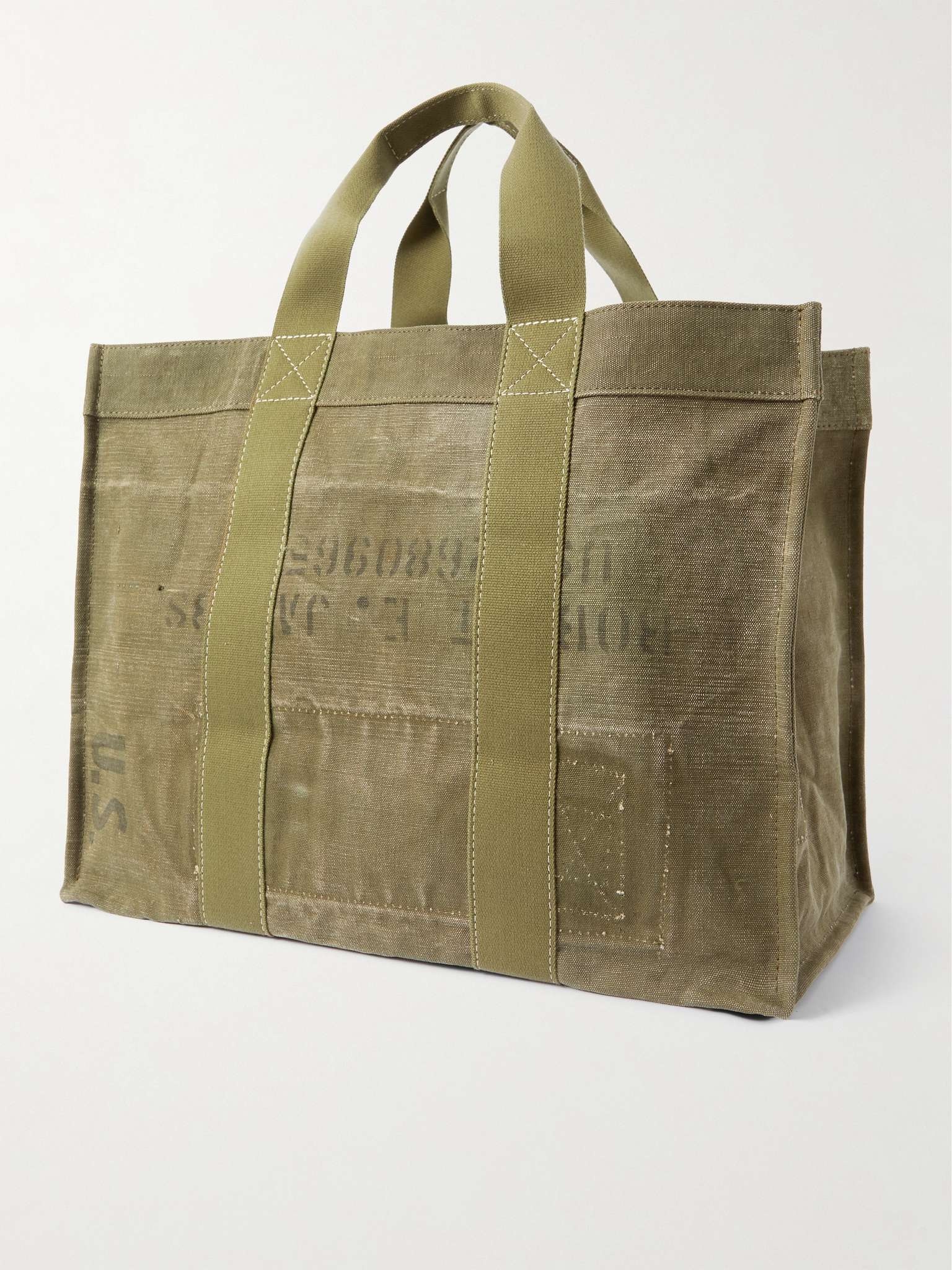 Logo-Print Webbing-Trimmed Waxed Cotton-Canvas Tote Bag - 4