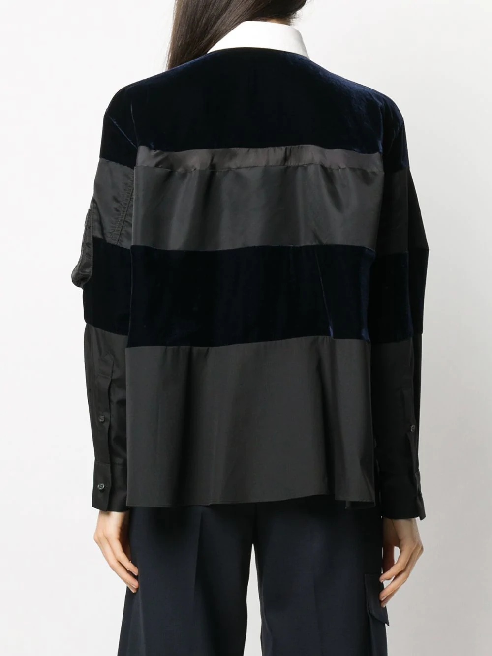 velvet-panel pull-over shirt - 4