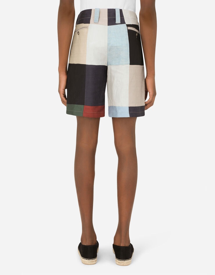 Cotton and linen patchwork shorts - 3