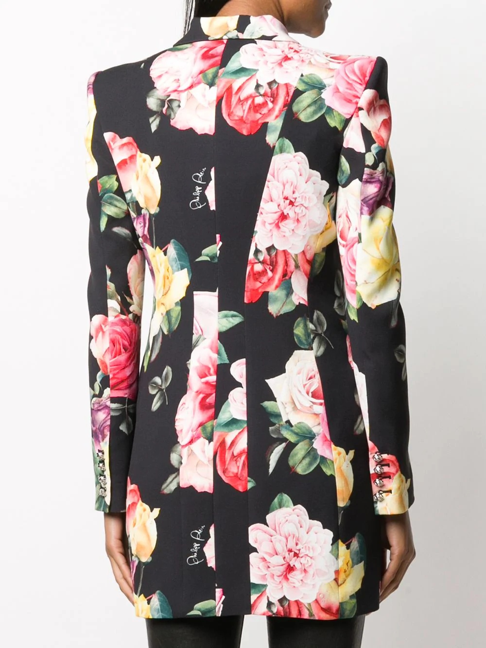 floral print double-breasted blazer - 4