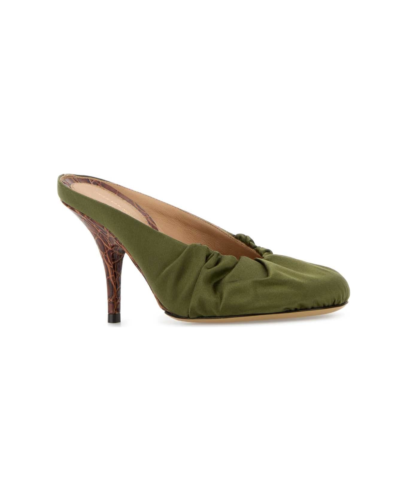 Olive Green Satin Mules - 2