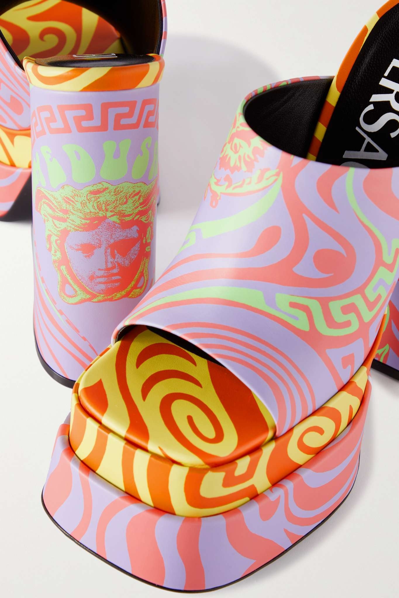 Medusa Music printed leather platform mules - 4