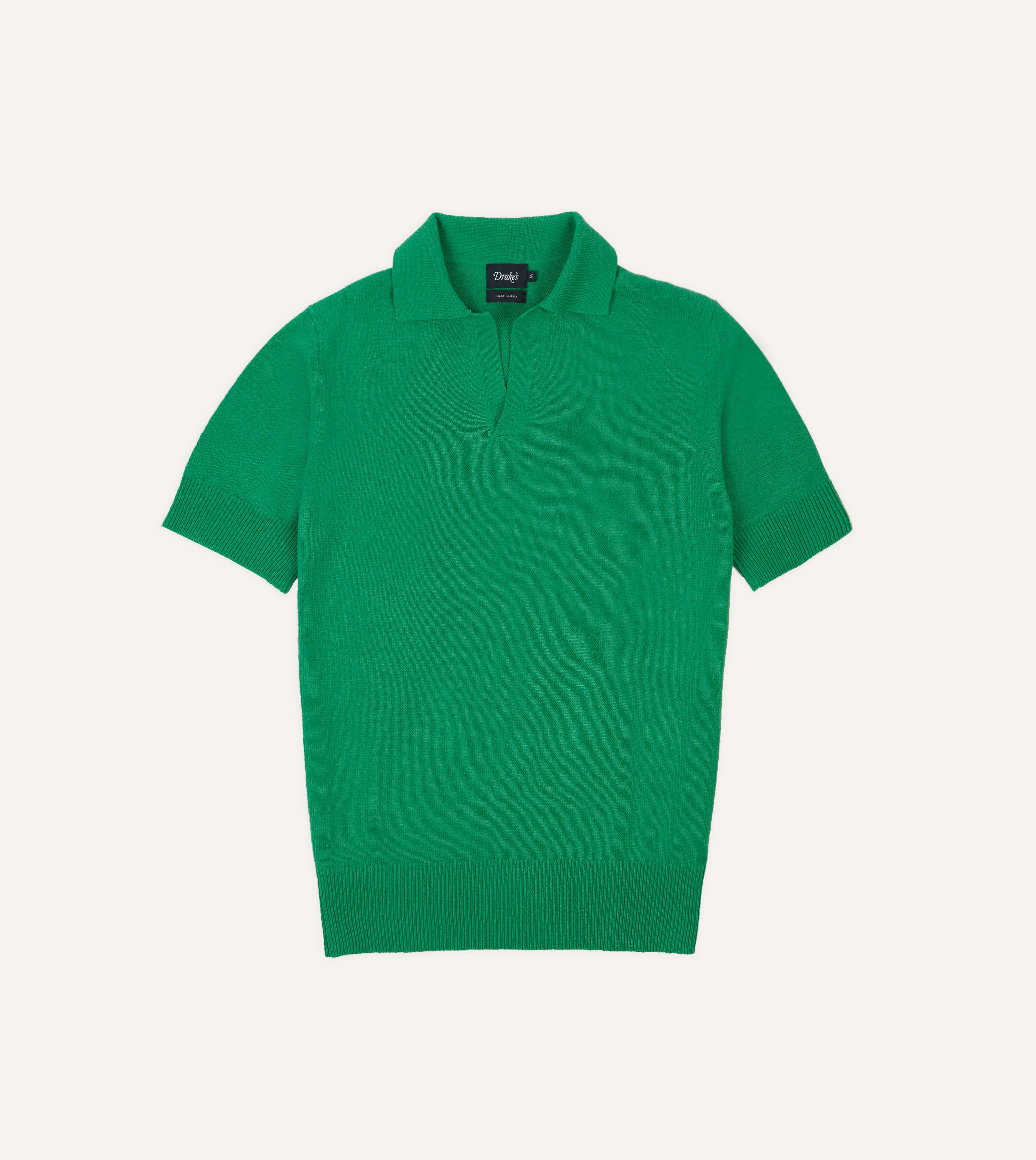 Green Knitted Silk Short-Sleeve Polo Shirt - 1