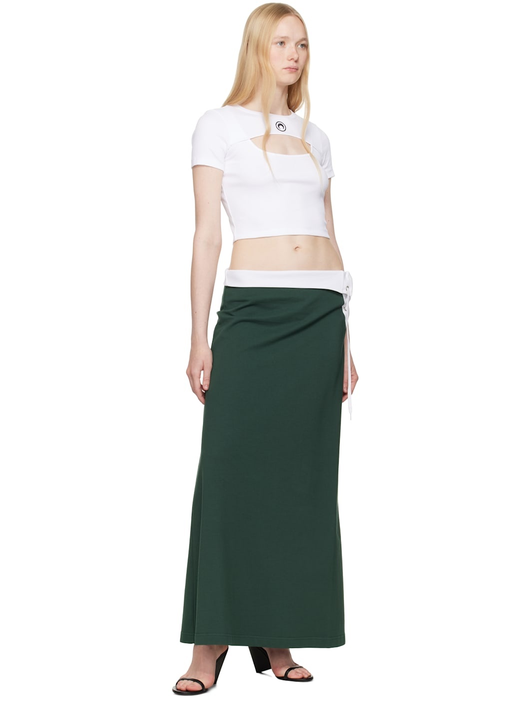 White Moon Logo Ribbed Jersey Cut-Out T-shirt - 4