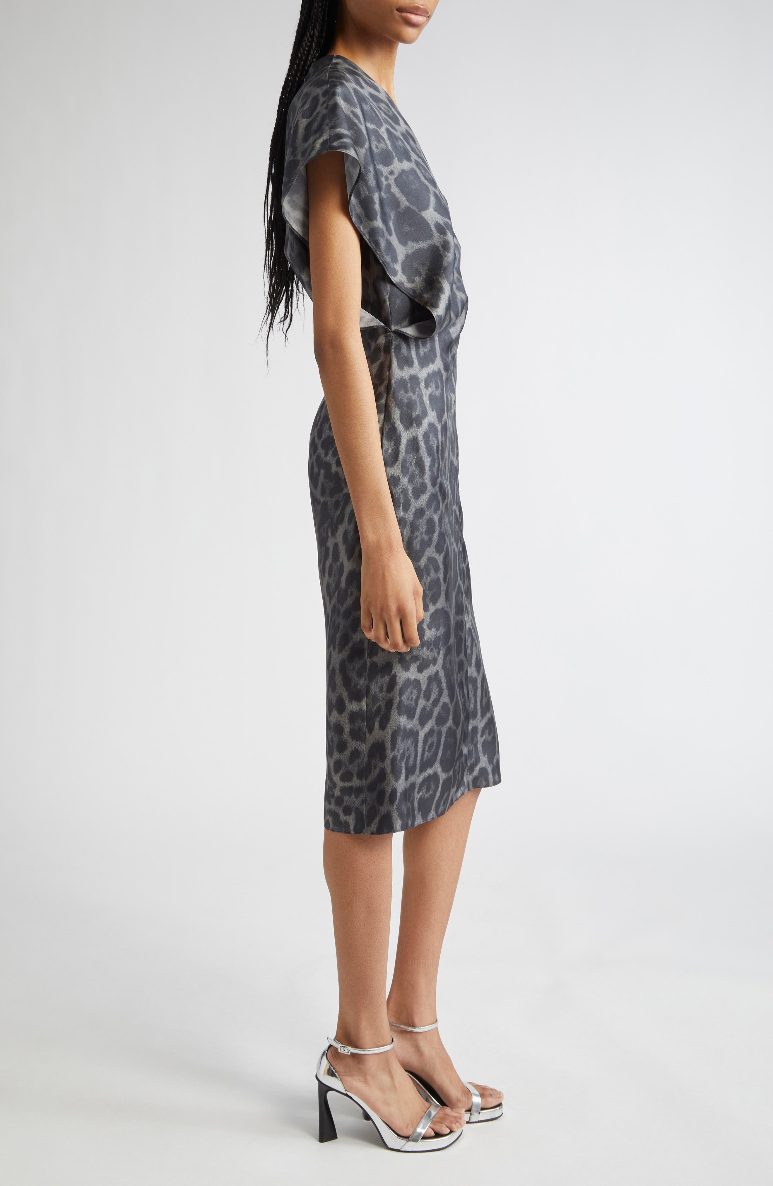 Stella McCartney Leopard Print V-Neck Silk Midi Dress in 1230 - 3