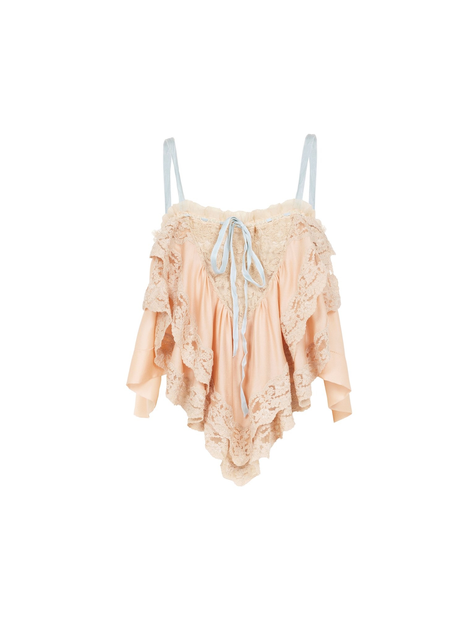 RUFFLED CAMISOLE TOP IN SILK CHARMEUSE & LACE - 1