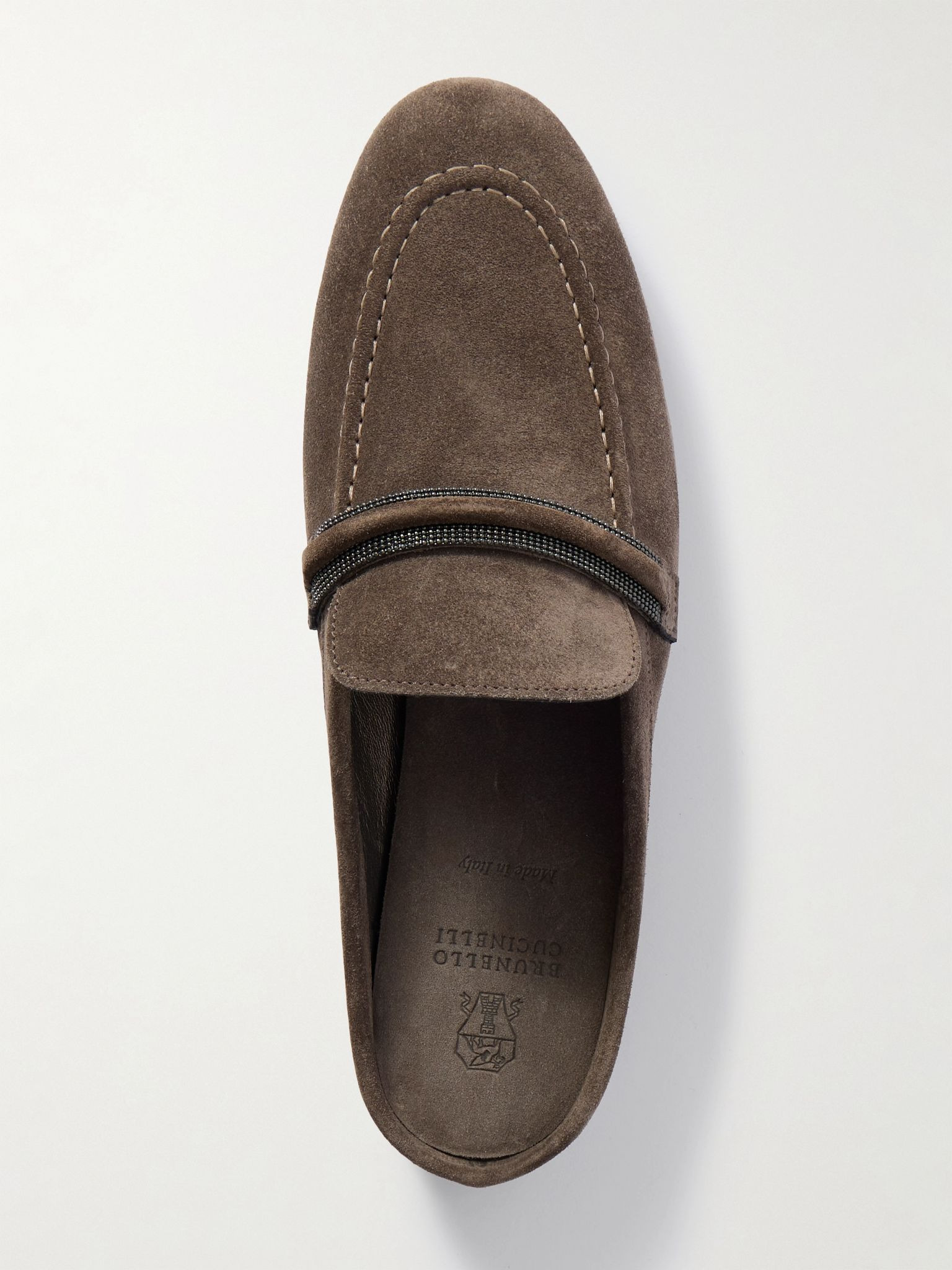 Bead-embellished suede slippers Brown - 5