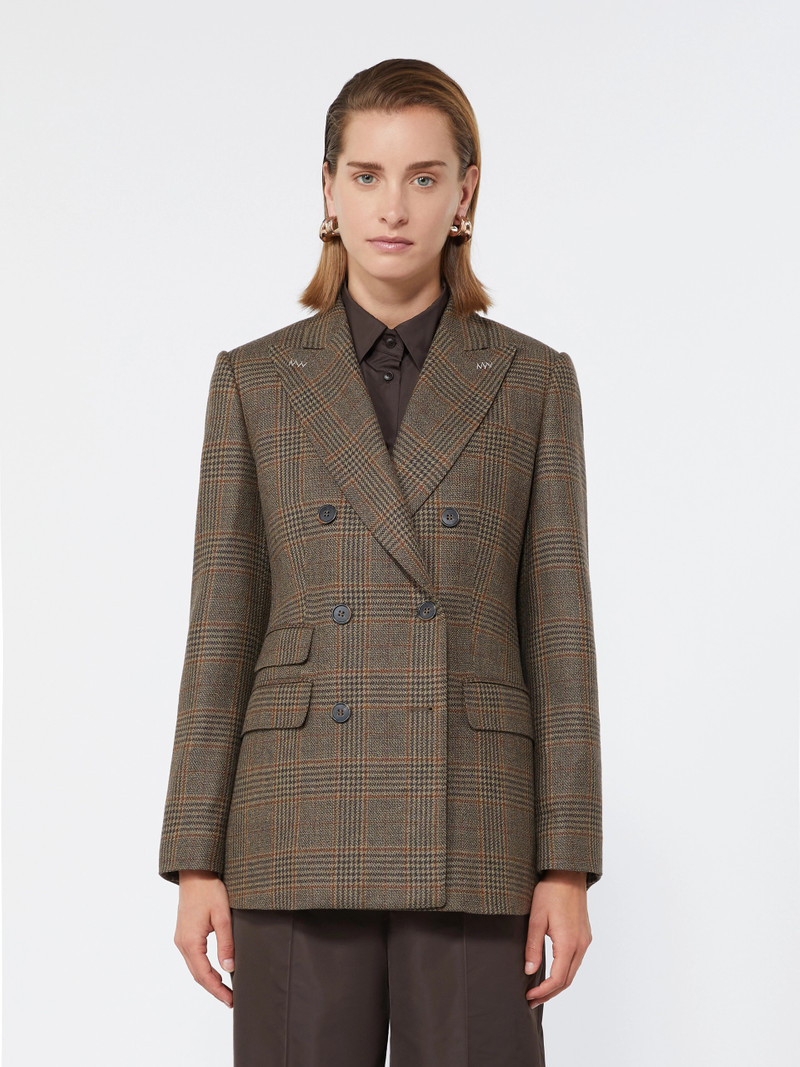 DESERTO Double-breasted mouliné wool twill blazer - BLACK 3