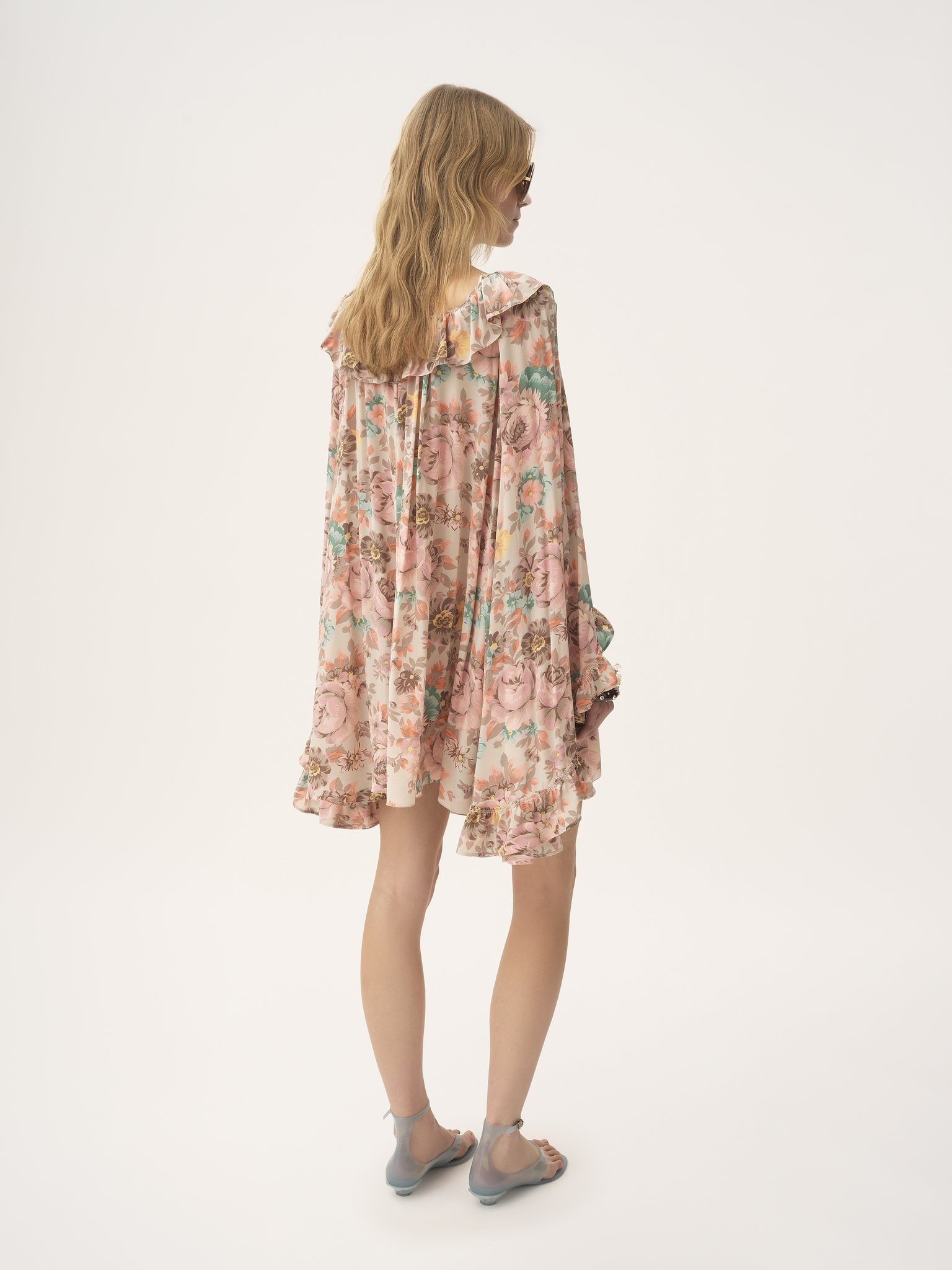 SQUARE-NECK RUFFLED MINI DRESS IN CRÊPE DE CHINE - 5