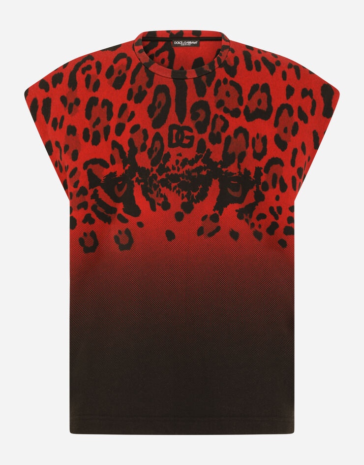 Leopard-print jersey singlet with DG embroidery - 3