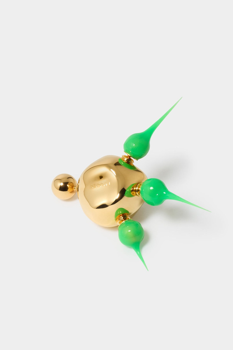 SPIKE RUBBERIZED ROUND EARRINGS / gold / neon green 4