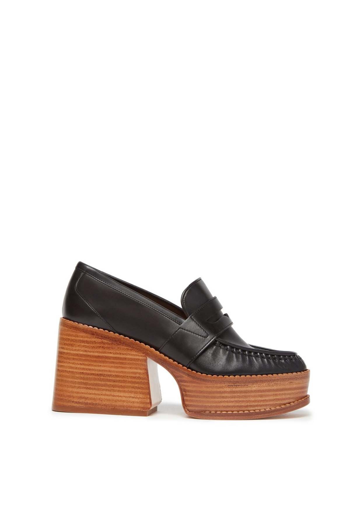 Augusta Heeled Loafer in Black Leather - 1