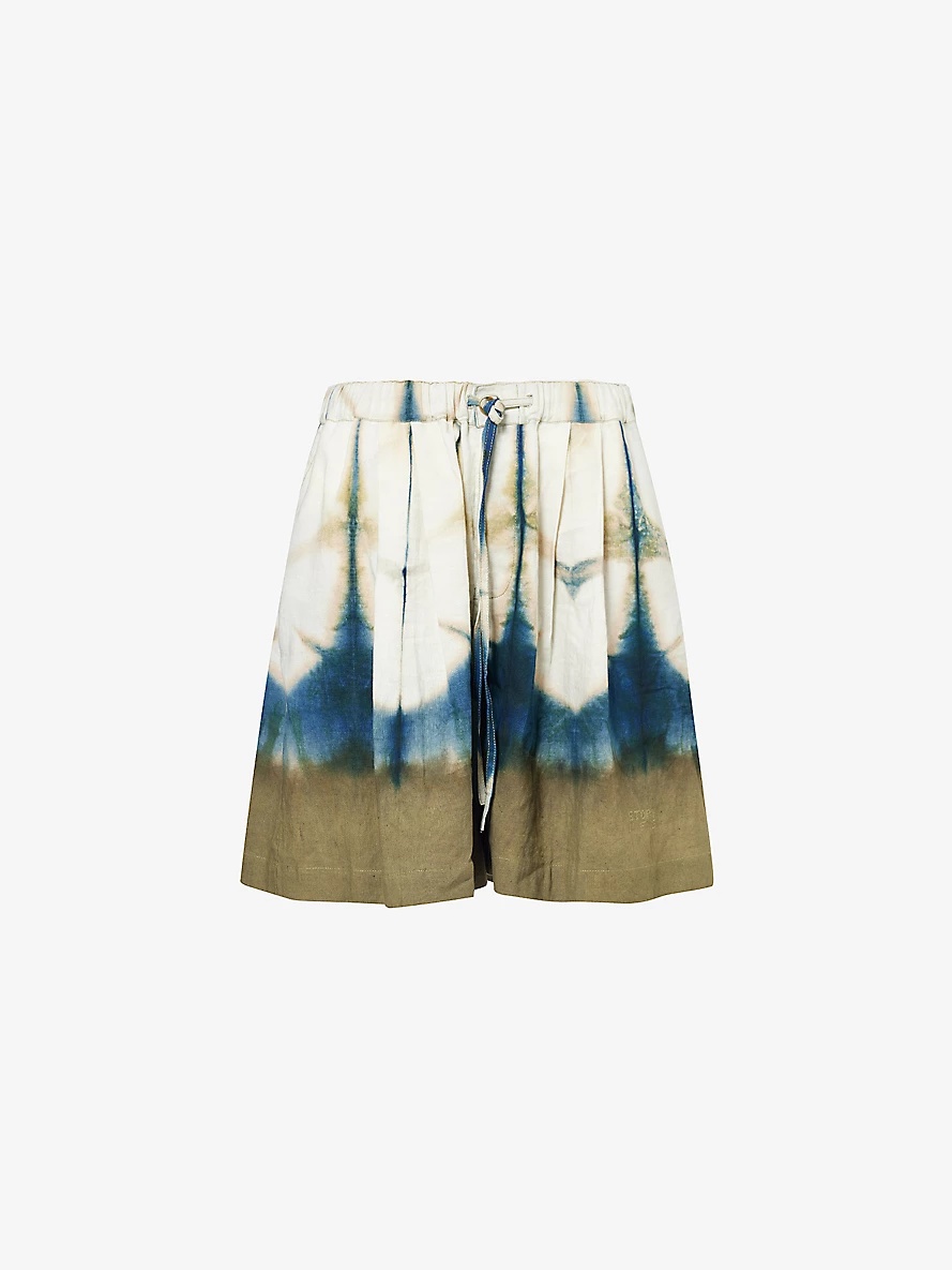 Bridge tie-dye print cotton and linen-blend shorts - 1