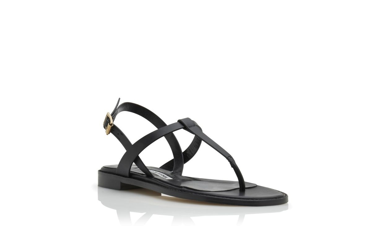 Black Calf Leather Flat Sandals - 3