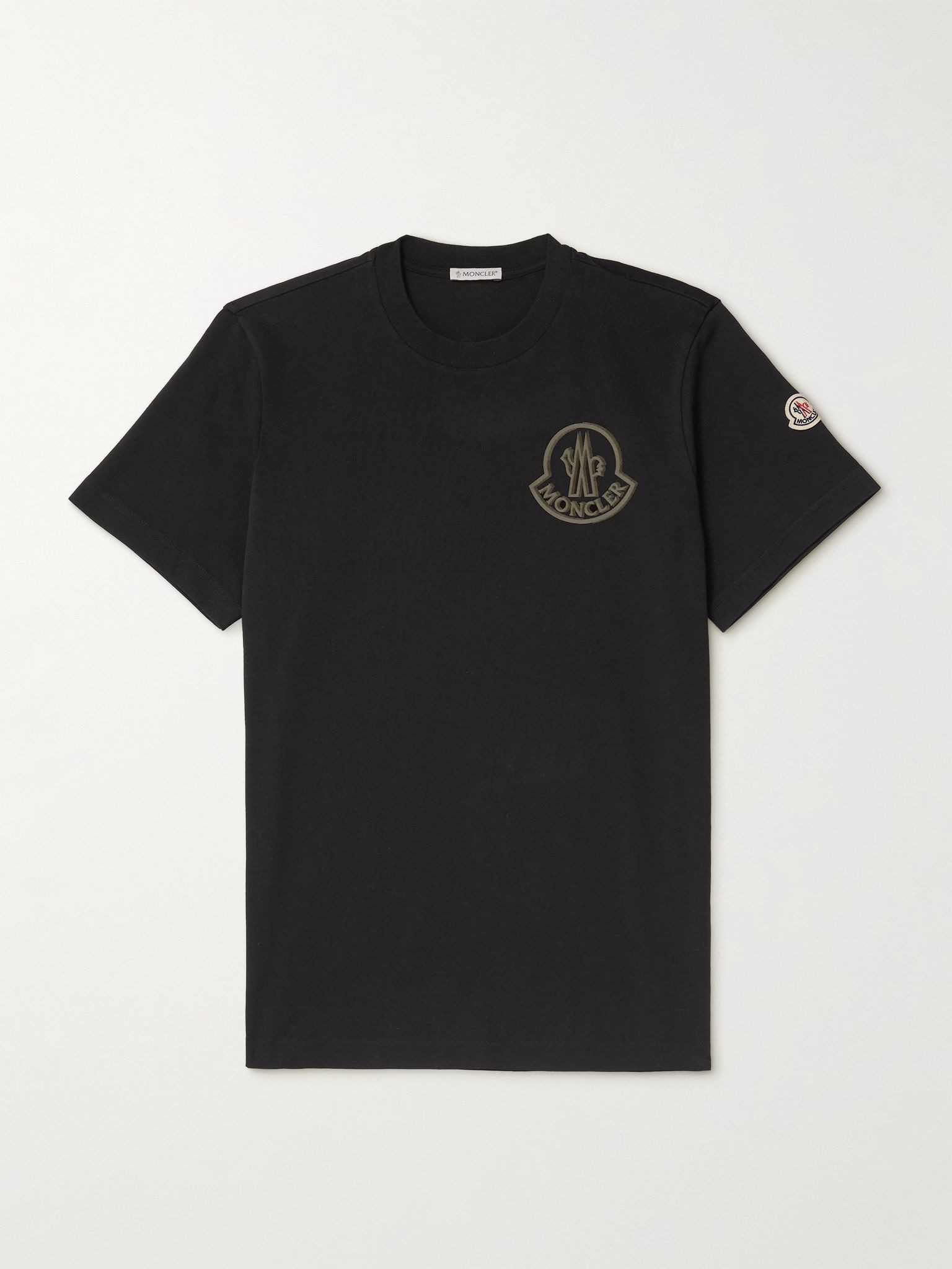 Logo-Flocked Appliquéd Cotton-Jersey T-Shirt Black - 1