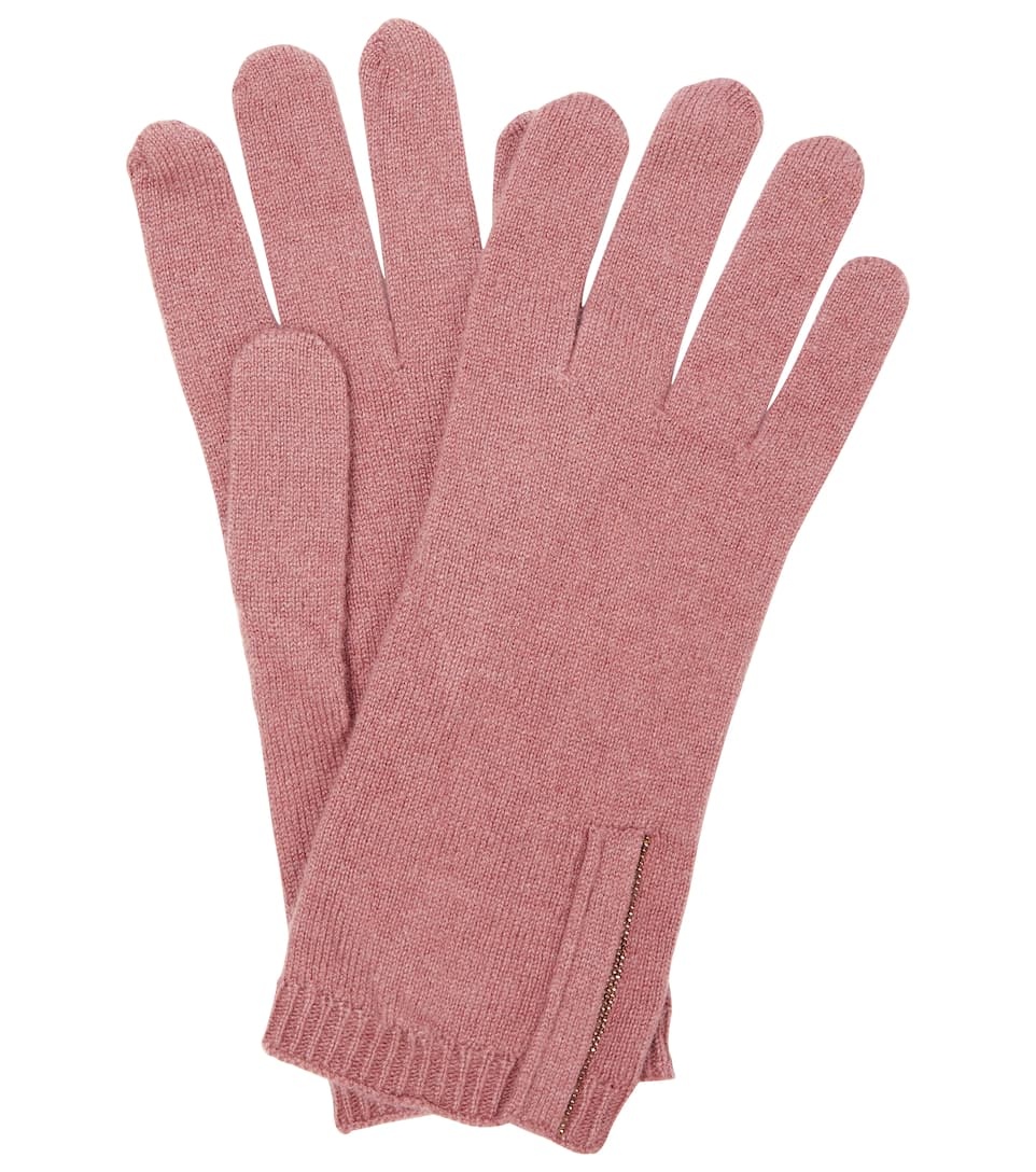 Embellished cashmere knit gloves - 1