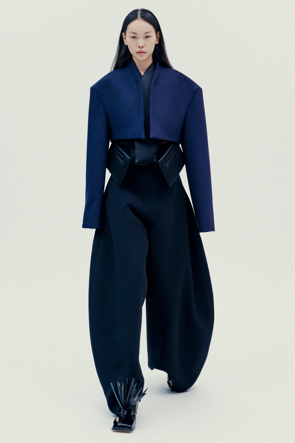 CROPPED JACKET WITH INSERT NAVY BLACK - 2