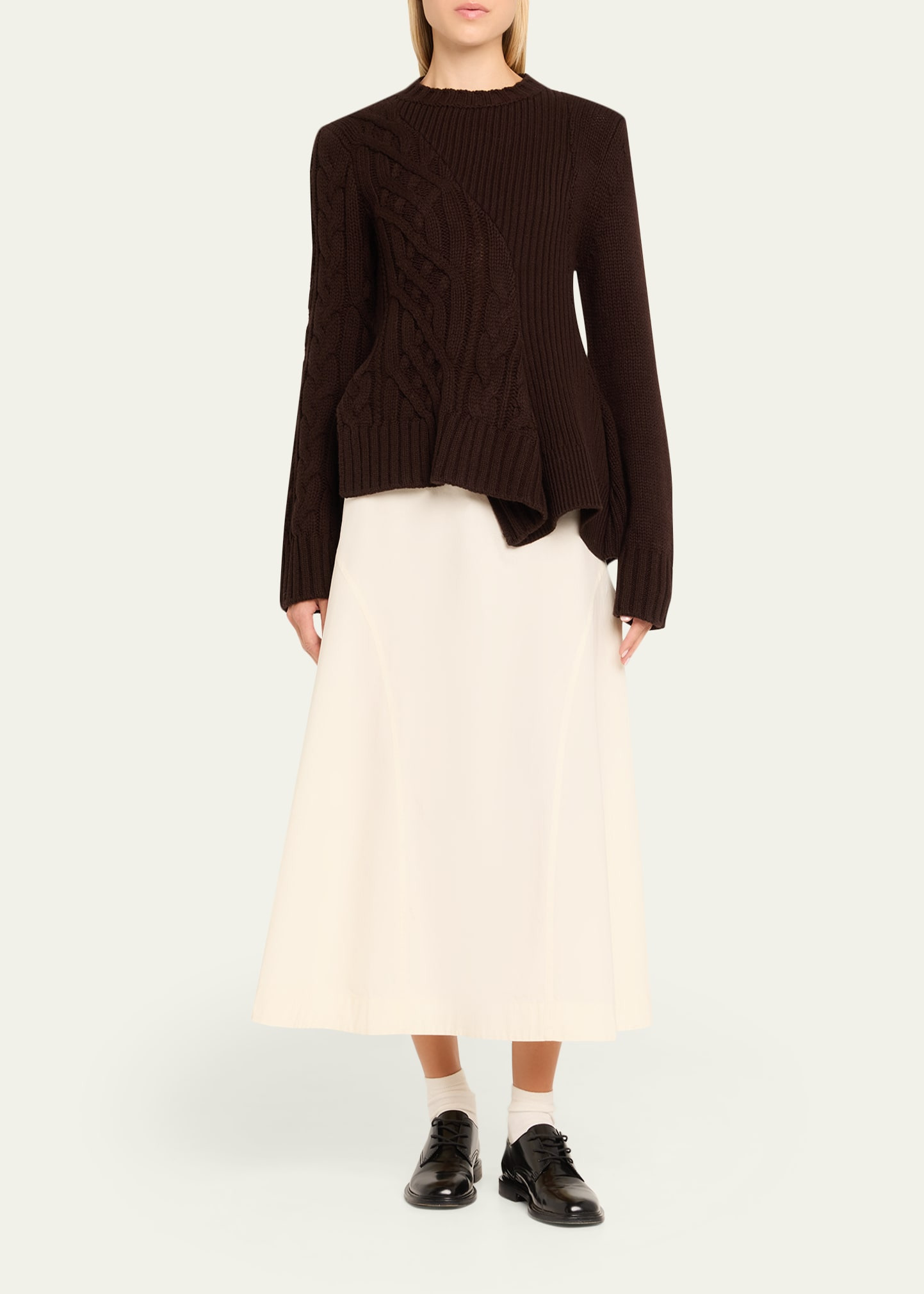 Cable Knit Asymmetric Peplum Sweater - 2