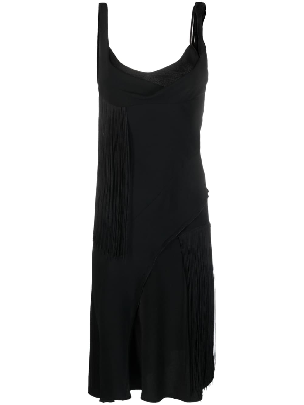 asymmetric fringed slip dress - 1