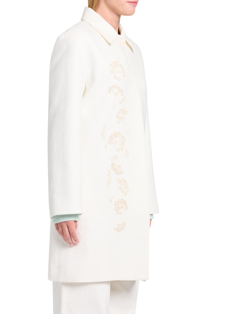 Women's Floral Embroidered Linen A-Line Coat - Ivoire 5