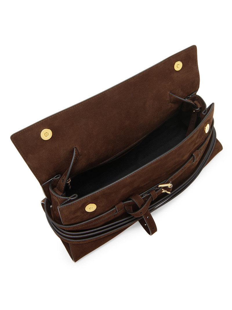 Women's Belted Suede Shoulder Bag - Chocolate 3