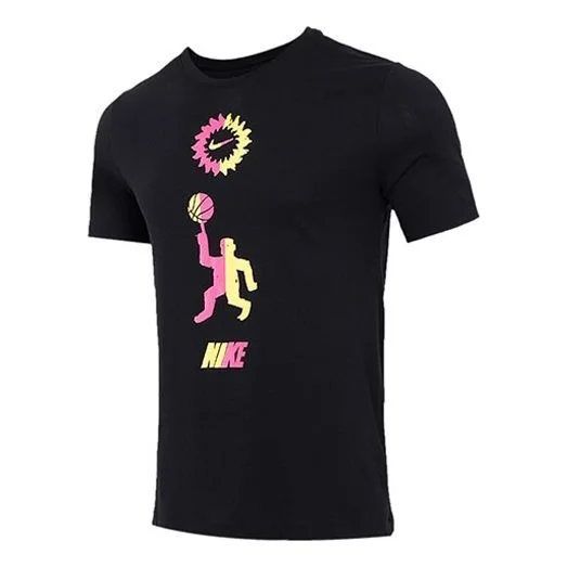 Nike Basketball Sports Contrasting Colors Printing Round Neck Short Sleeve Black DD0804-010 - 1