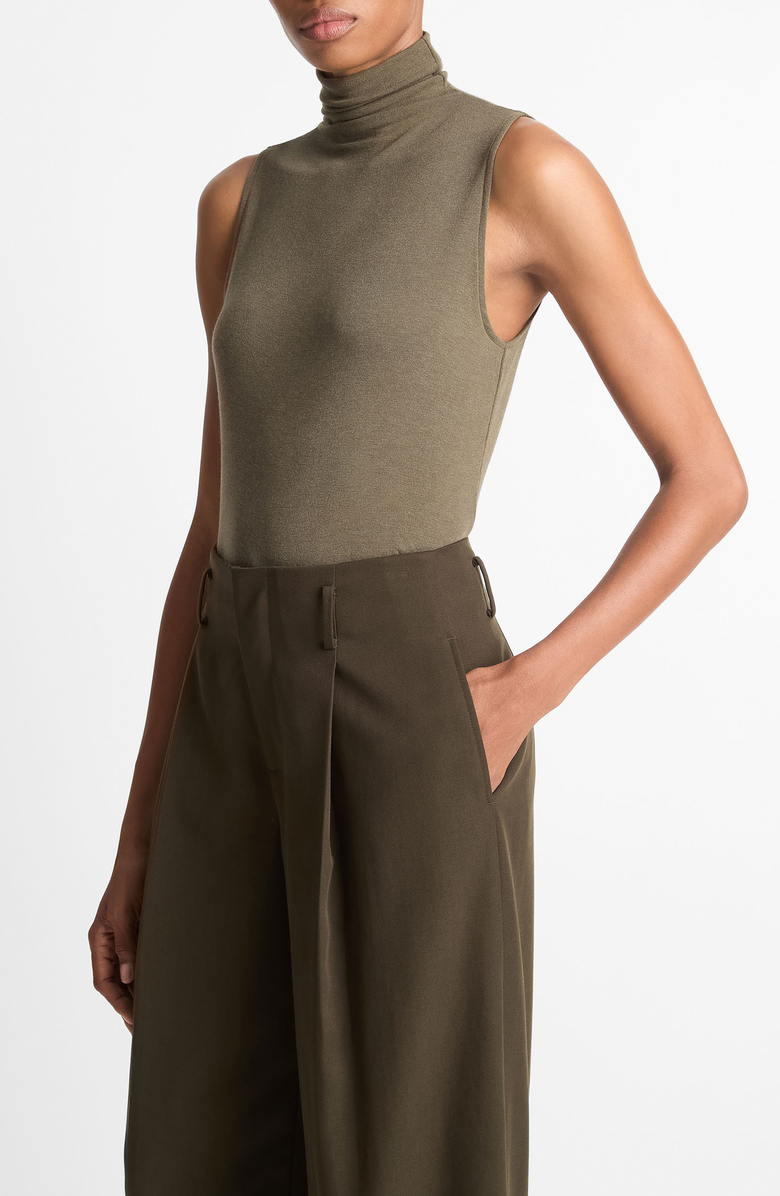 Vince Sleeveless Modal Turtleneck Top in Cypress at Nordstrom - 3