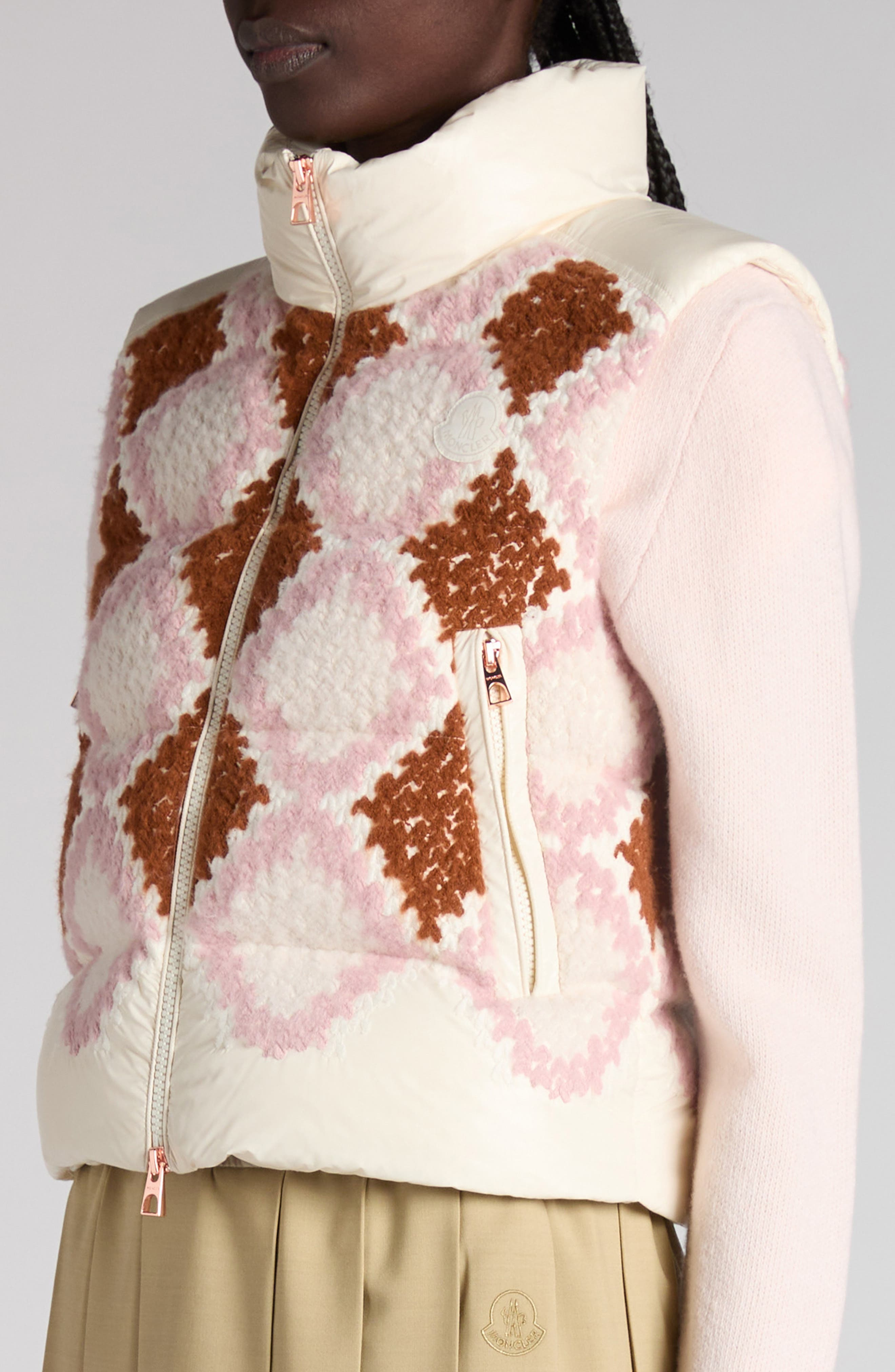 Moncler Armathia Embroidered Down Vest in Beige/Pink at Nordstrom - 5