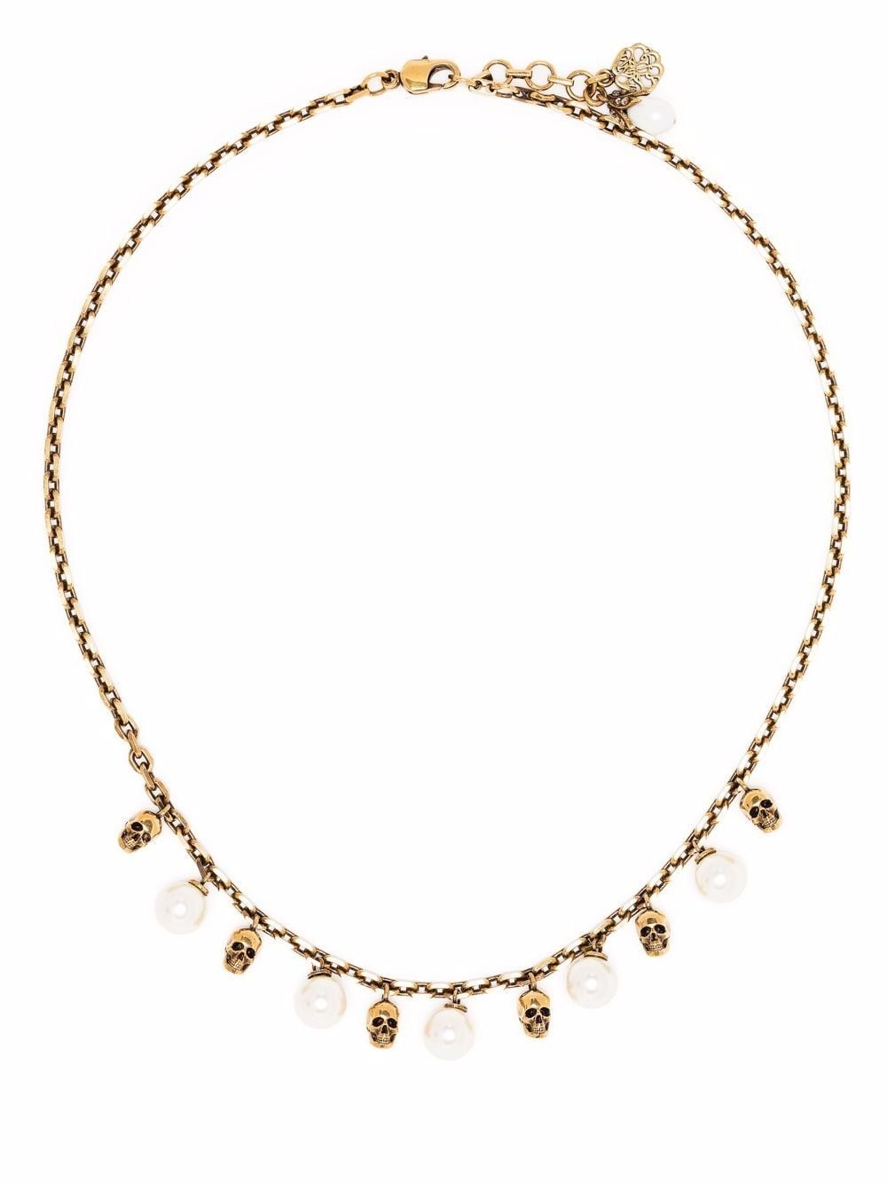skull-detail pearl-embellished necklace - 1