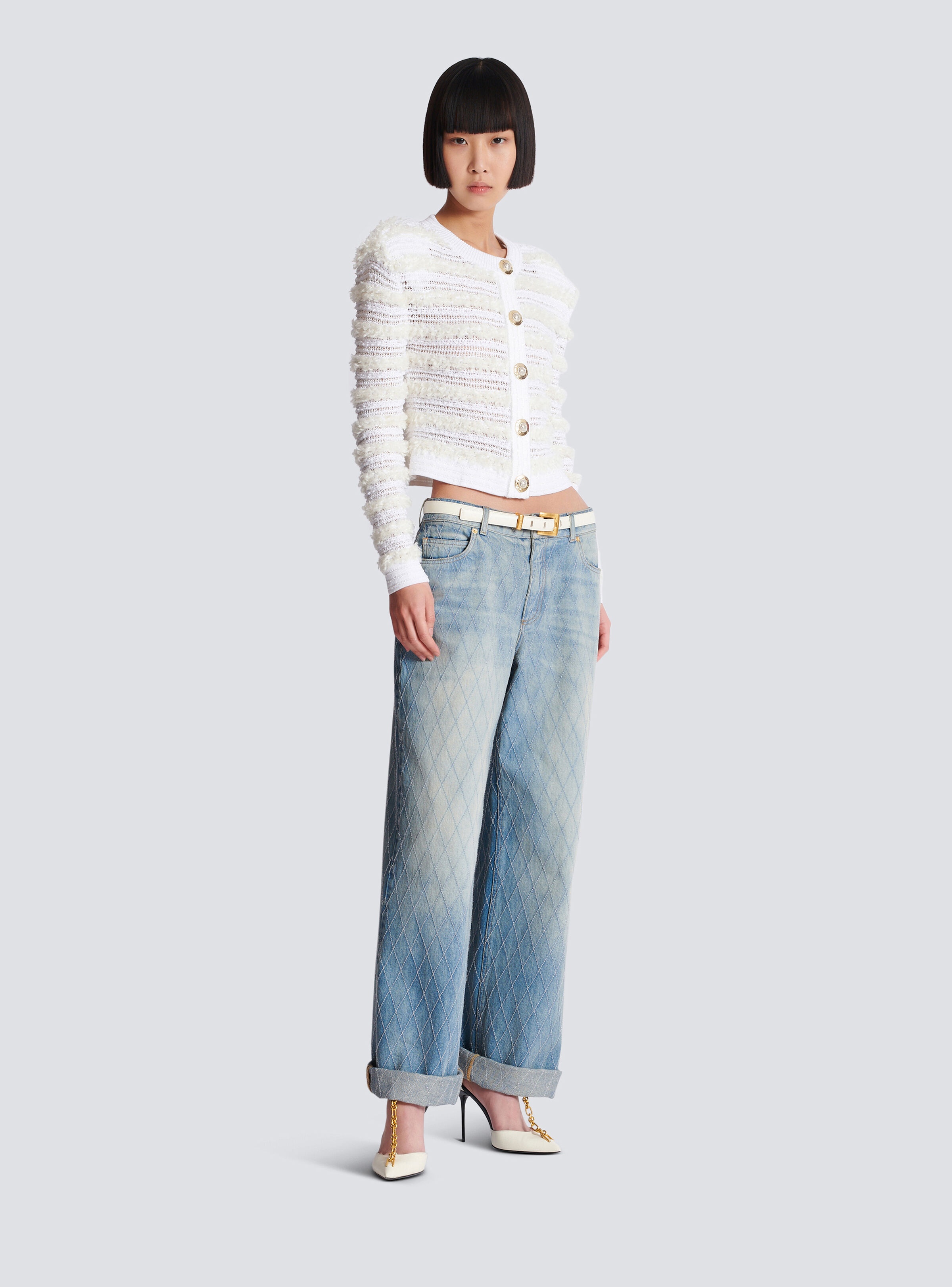 Long-sleeved tweed-effect knit cardigan - 3