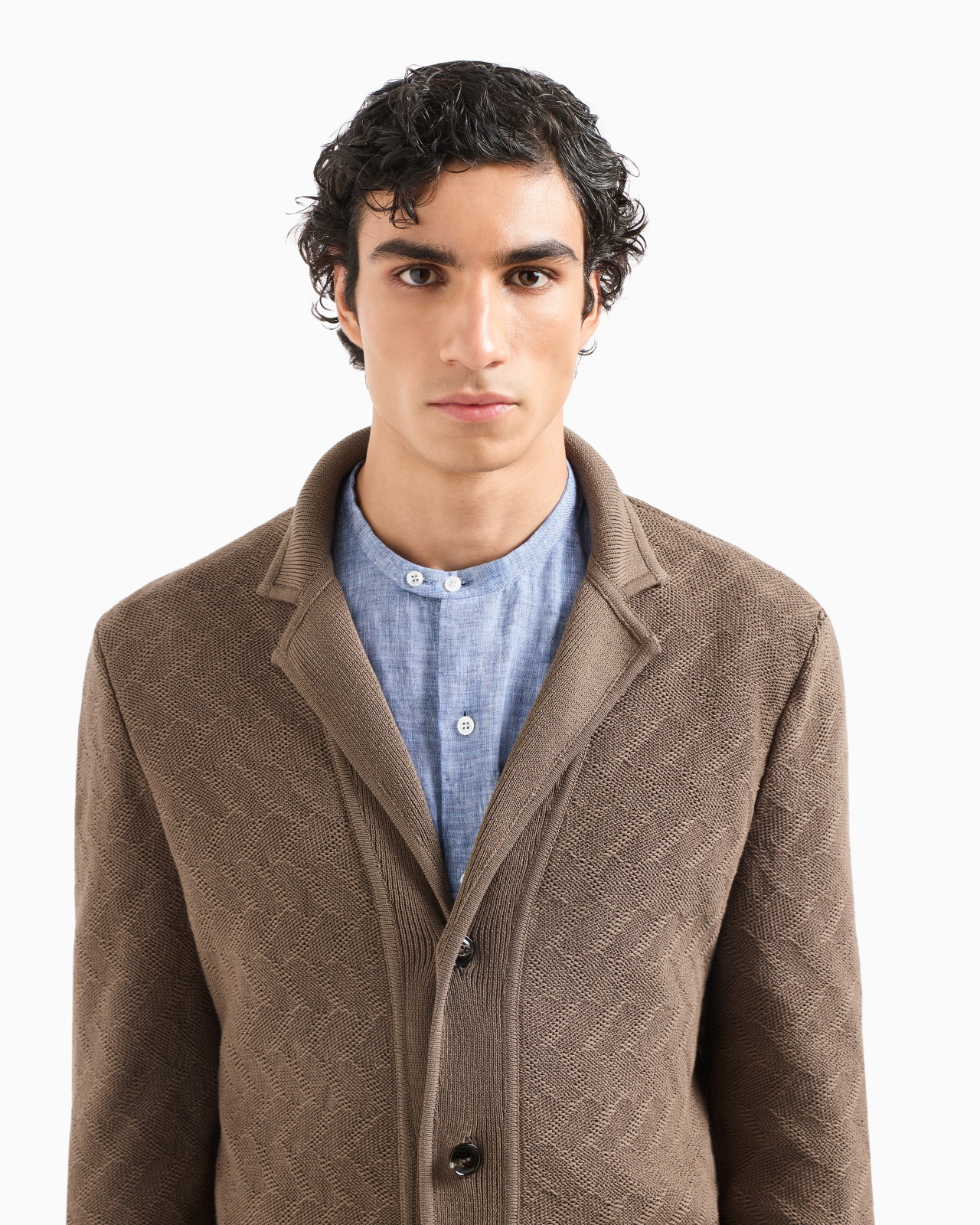 SINGLE-BREASTED JACKET IN A JACQUARD COTTON KNIT - 5