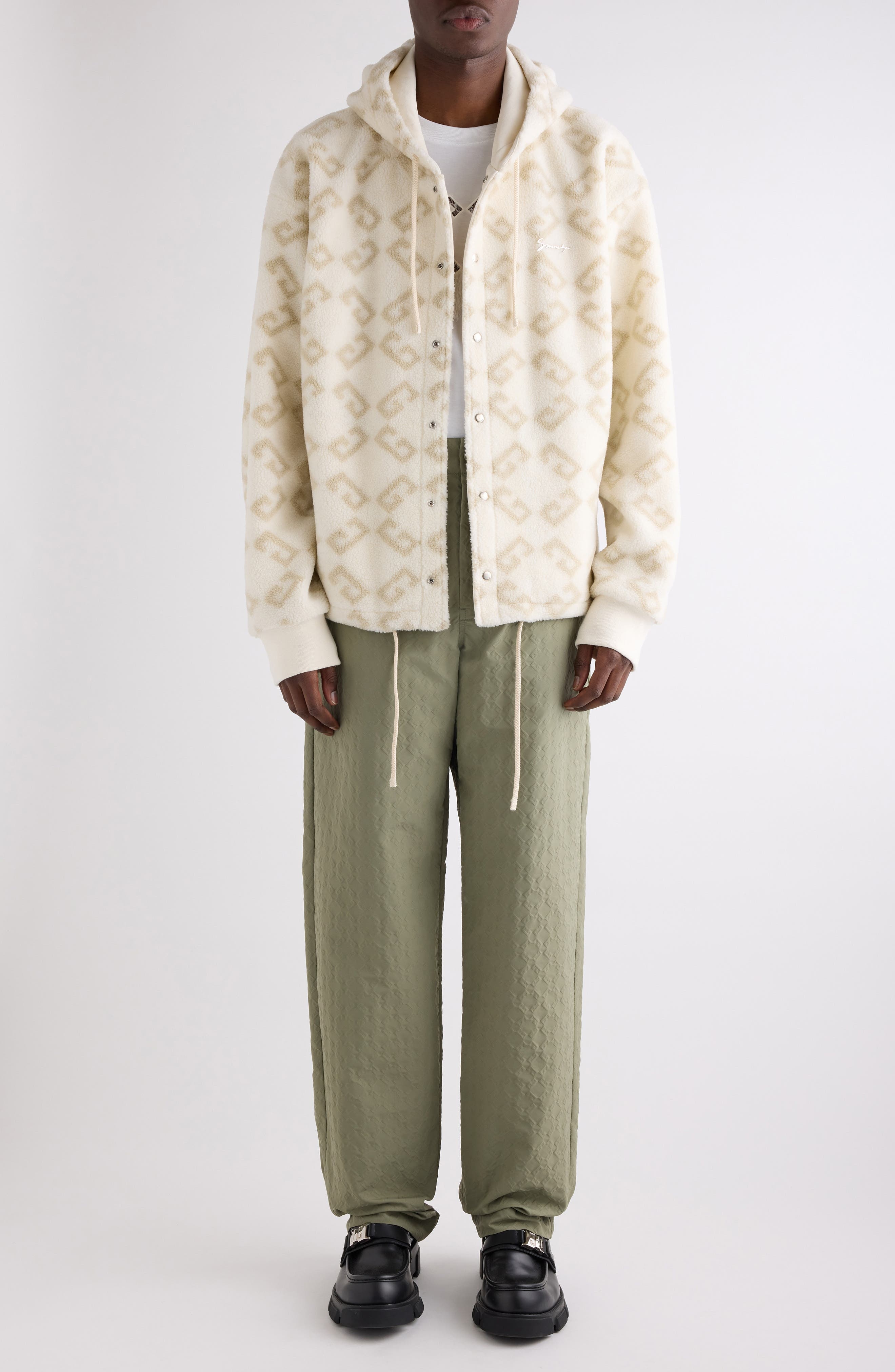 Givenchy Monogram 72 Print High Pile Fleece Snap-Up Hoodie in Natural at Nordstrom - 2