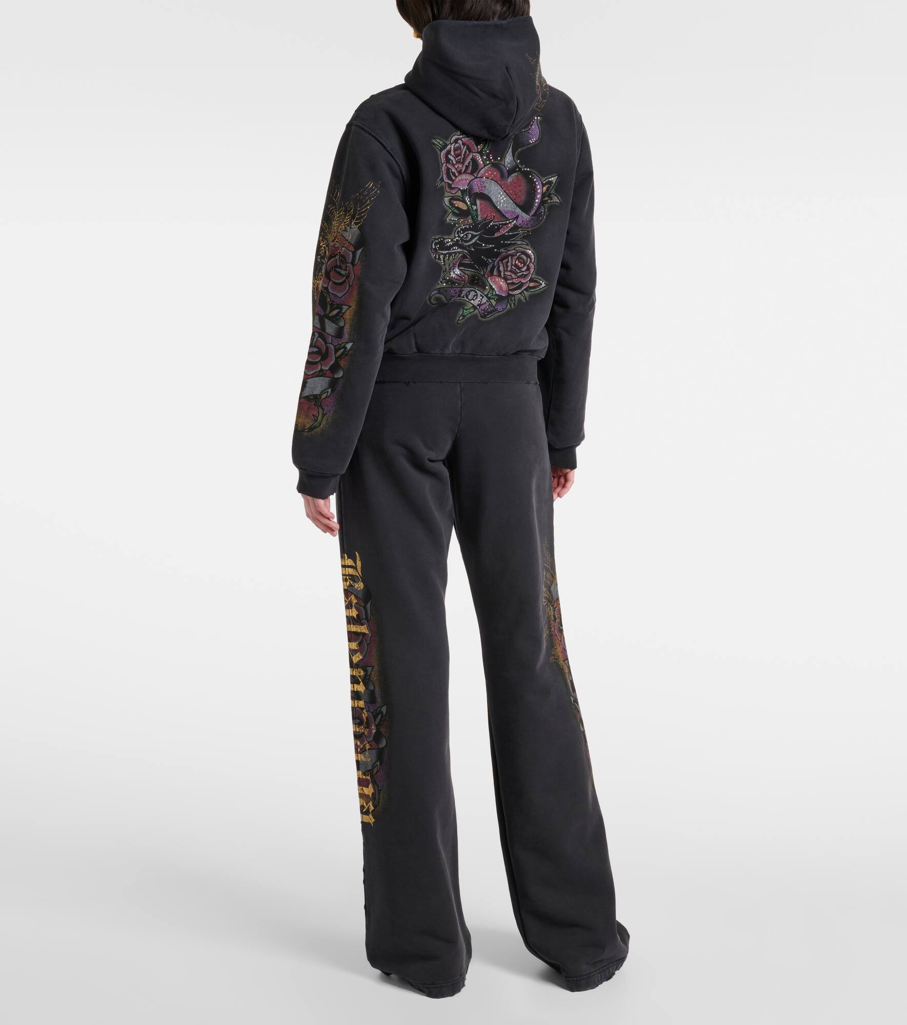 Tacky Tattoo distressed cotton fleece hoodie - 3