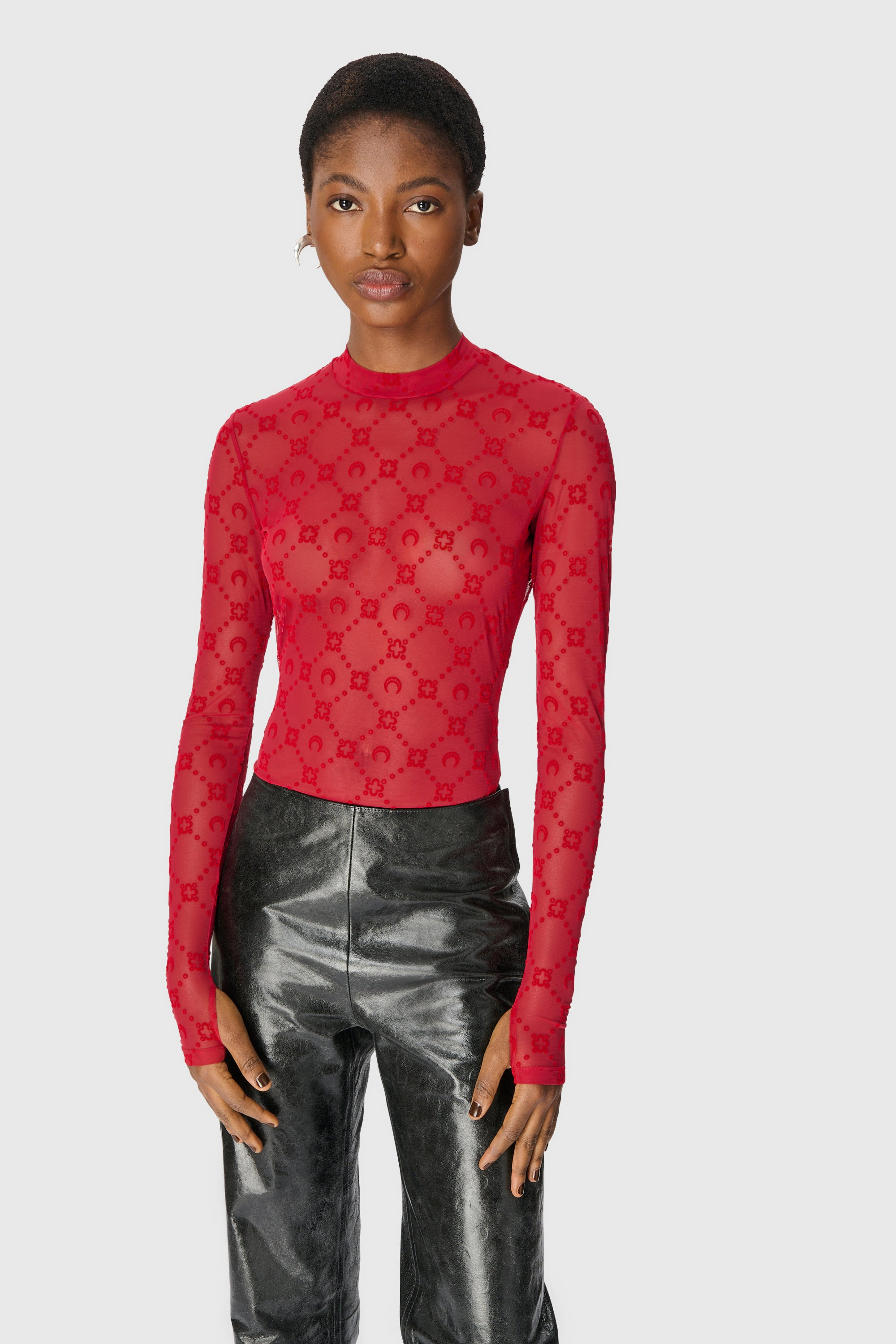 Moonogram Mesh Flock Ls Highneck Top - 3