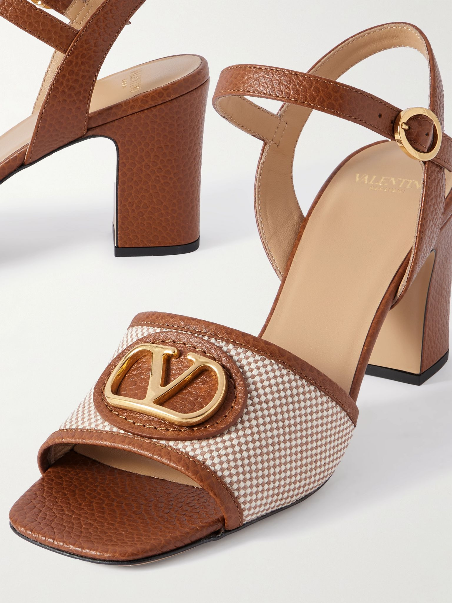 VLogo 75 textured-leather and canvas sandals Tan - 4